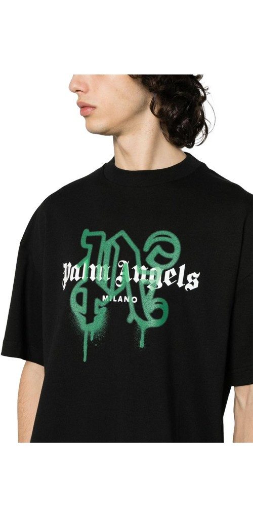 PALM ANGELS Print-Shirt Palm Angels Milano Monogram Print T-Shirt Schwarz Herren