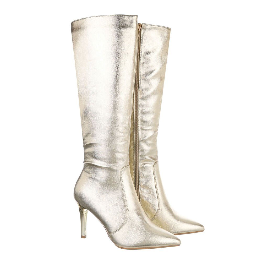 Ital-Design Damen Abendschuhe Elegant High-Heel-Stiefel High-Heel Pfennig-/Stilettoabsatz Stiefel Gold in