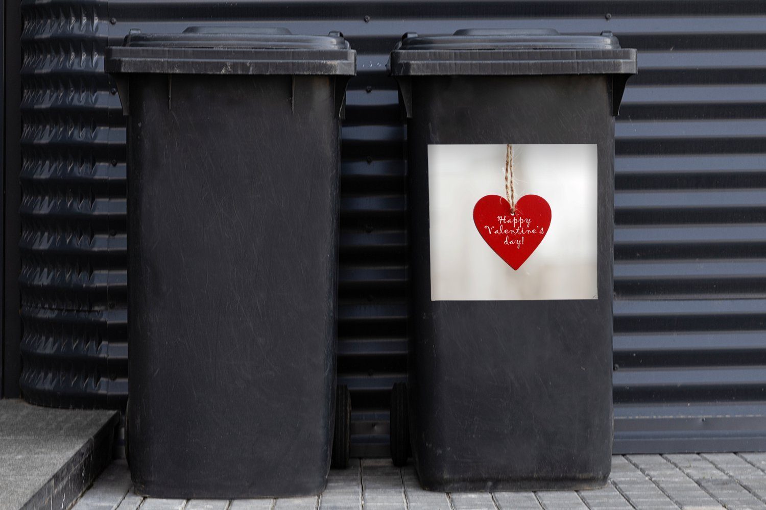 MuchoWow Wandsticker Container, für Abfalbehälter valentines Valentinstag (1 St), Sticker, Herz Mülleimer-aufkleber, mit Mülltonne, Text dem day happy Ein