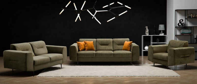 Beautysofa Polstergarnitur VENEZIA, (Sessel + 2-Sitzer Sofa + 3-Sitzer Sofa im modernes Design), mit Metallbeine, Couchgarnituren aus Velours