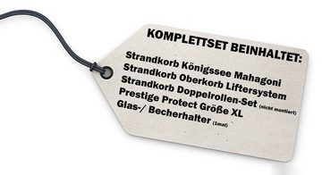 bene living Strandkorb Königssee 2,5-Sitzer Mahagoni, PE grau, Modell 510, BxTxH: 142x95x170 cm, Volllieger ca. 175 Grad, Ostsee-Strandkorb Komplettset, inkl. Liftersystem und Bullaugen