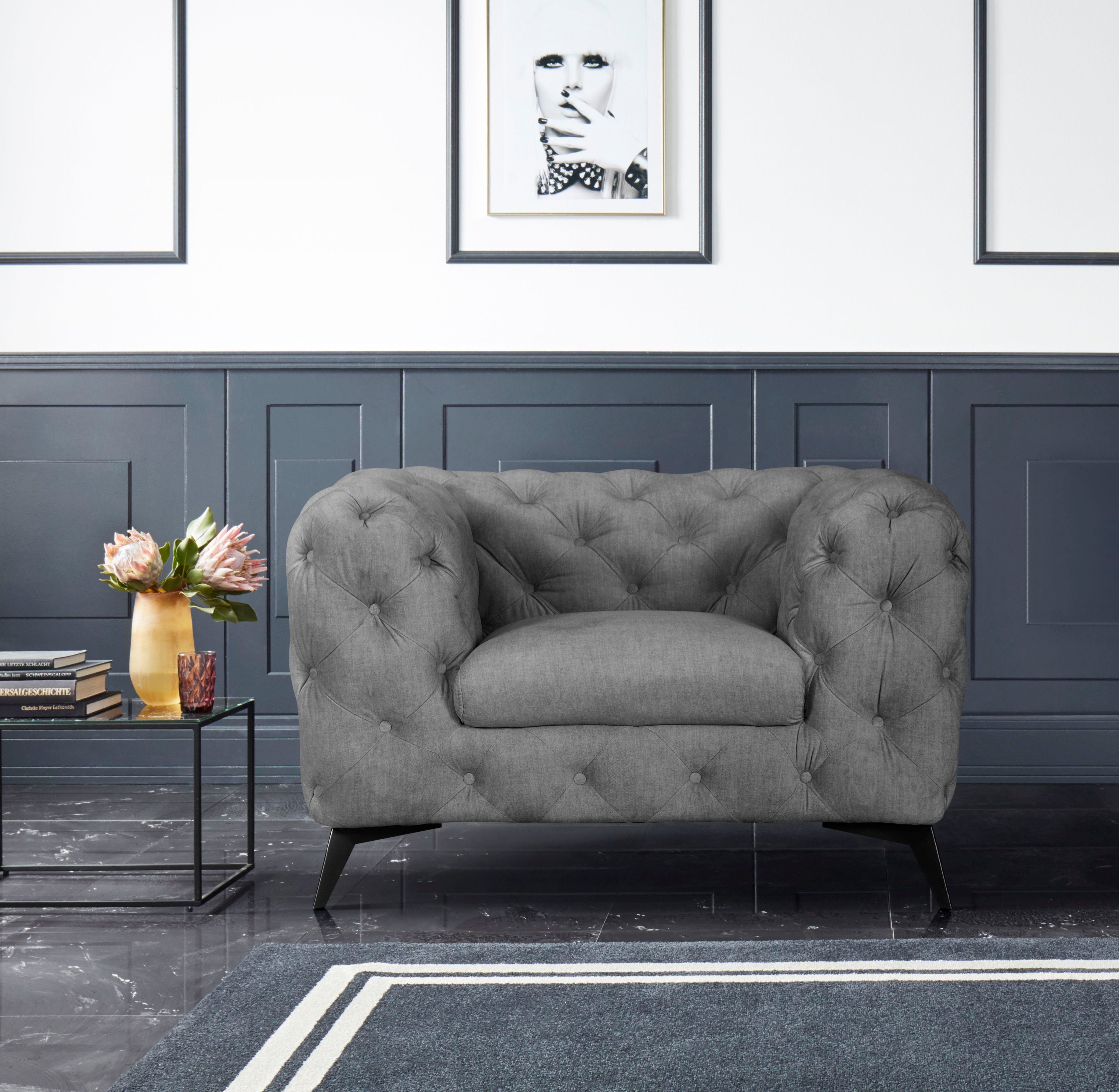 Home affaire Chesterfield-Sessel Glynis Sessel, aufwändige Knopfheftung, moderne Chesterfield Optik, Fußfarbe wählbar