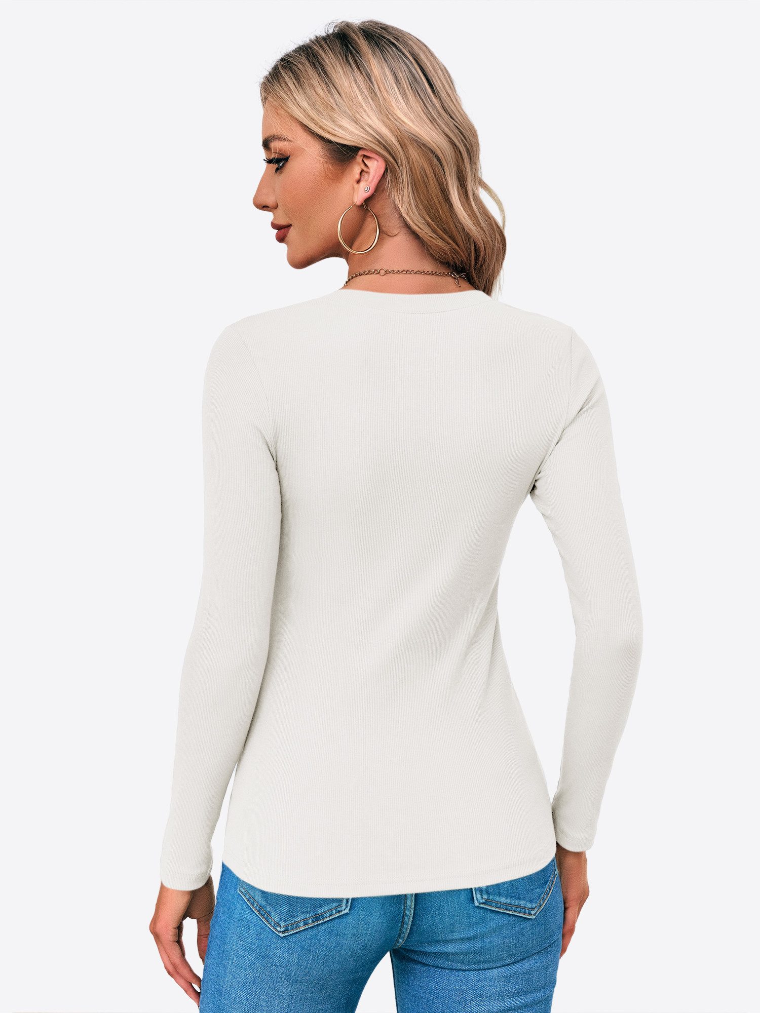 Imily Bela T-Shirt Damen Langärmliges Slim-Fit-Oberteil mit V-Ausschnitt (P günstig online kaufen