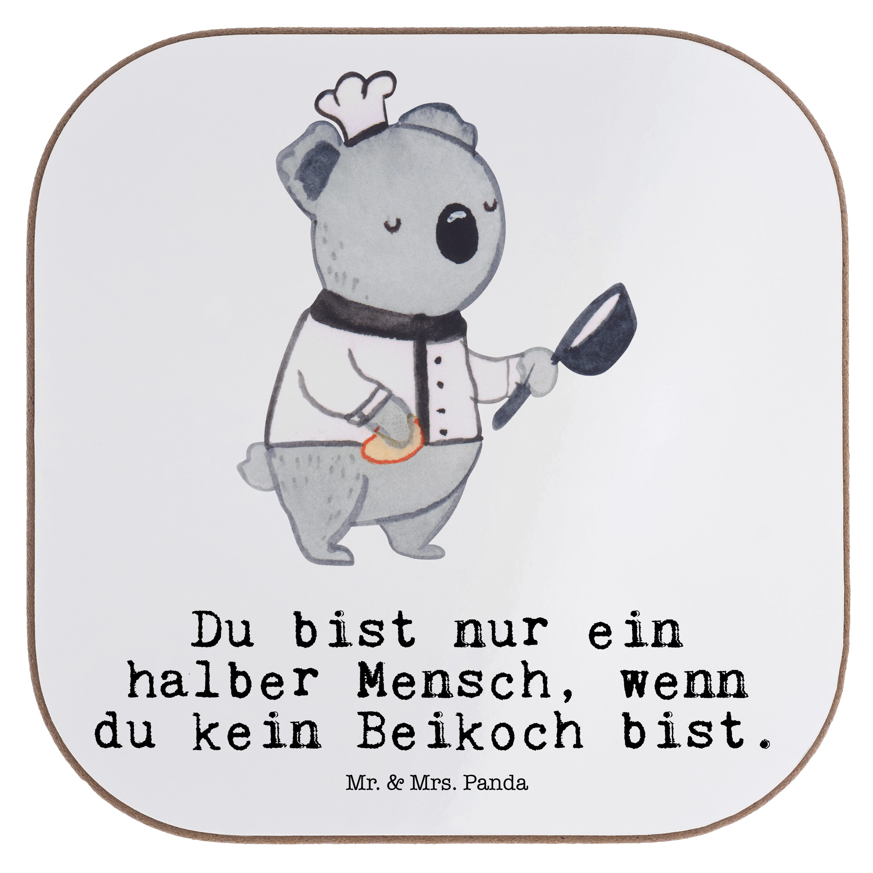 Mr. & Mrs. Panda Getränkeuntersetzer Beikoch mit Herz - Weiß - Geschenk, Abschied, Rente, Spülhilfe, Geträ, 1-tlg. | Getränkeuntersetzer