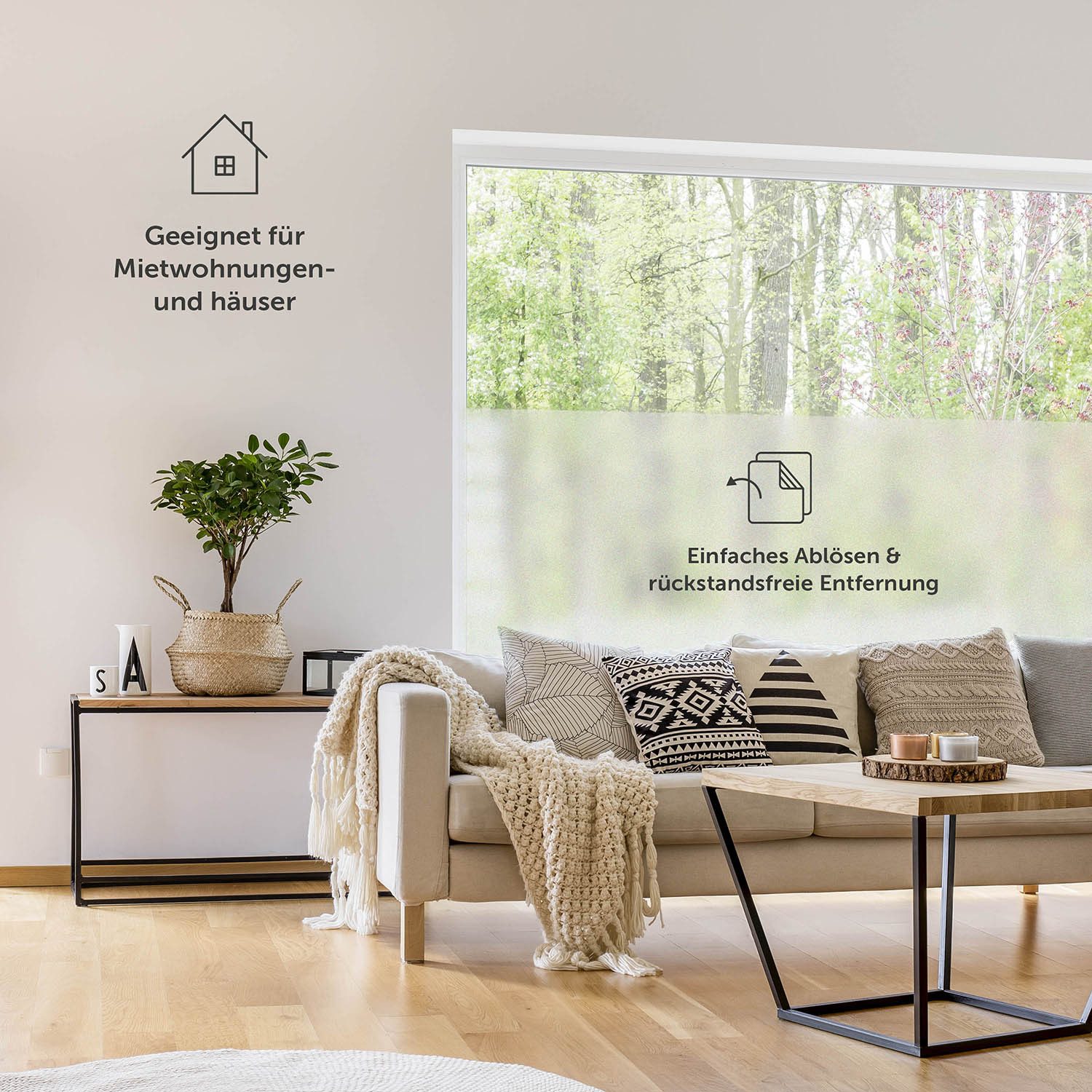 Blumtal Fensterfolie mit Milchglas-Effekt für Privatsphäre, Fensterfolie selbsthaftend, blickdicht, zuschneidbar, UV-Schutz bei Fenstern, Duschkabinen und Co.