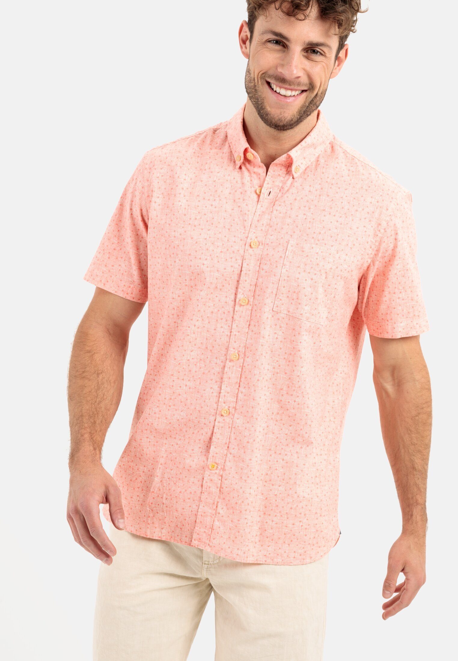 camel active Kurzarmhemd aus reiner Baumwolle Kurzarm Button-Down Button-Down