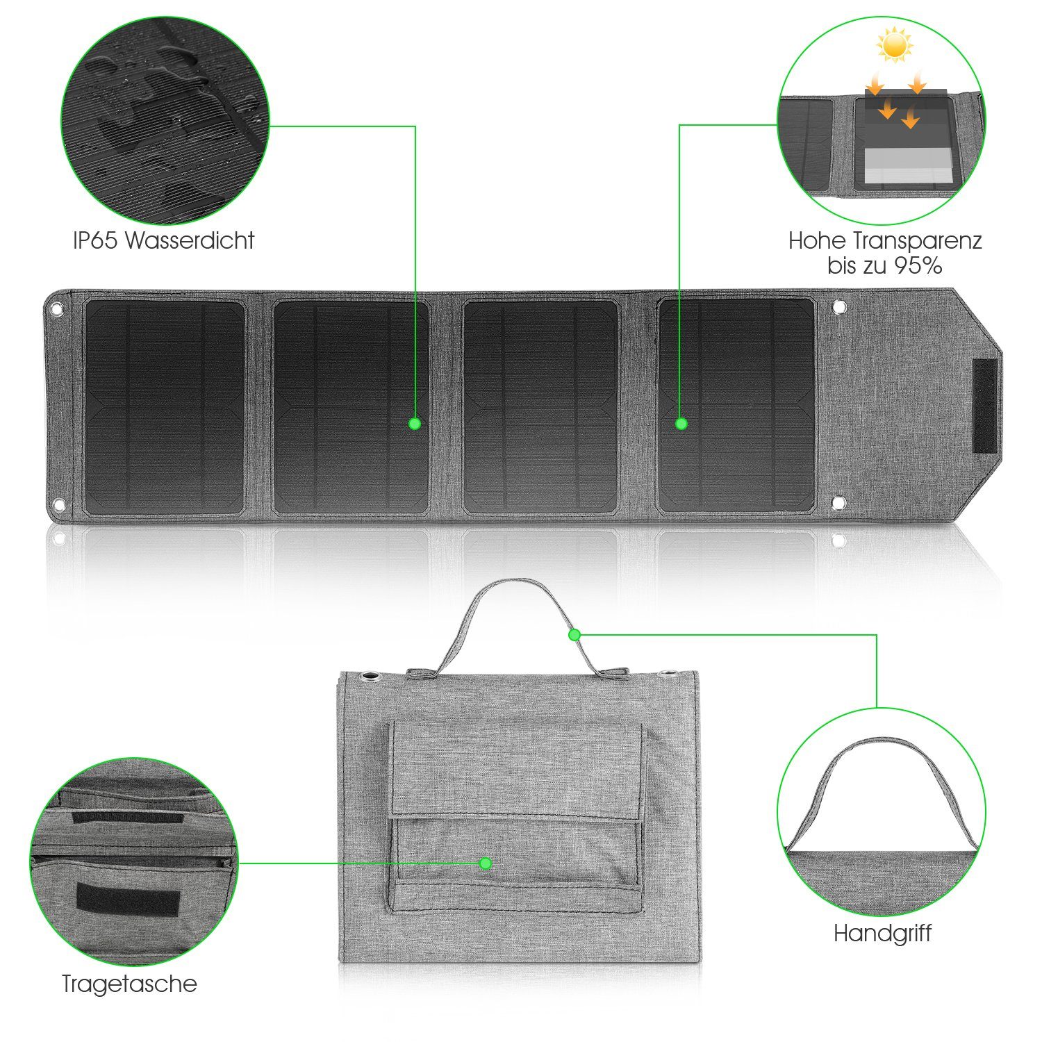 Wandern Solarmodul Solarladegerät IP67, Solarmodul, oyajia für Outdoor-Camping Faltbare 4 Tragbares Tragbar, 30W/50W mit Wasserdichte USB-Ladegerät 50W-Solarmodul