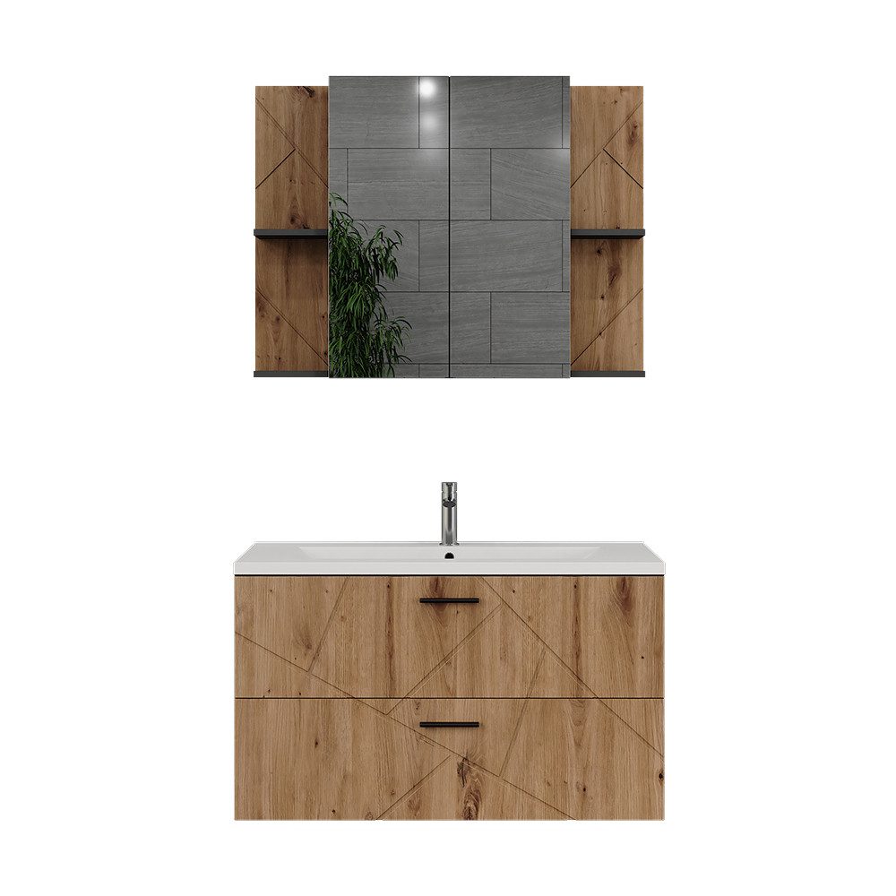 Vicco Badmöbel-Set Irma, Anthrazit/Goldkraft Eiche, 3-teilig, (3-St., 3er Set)