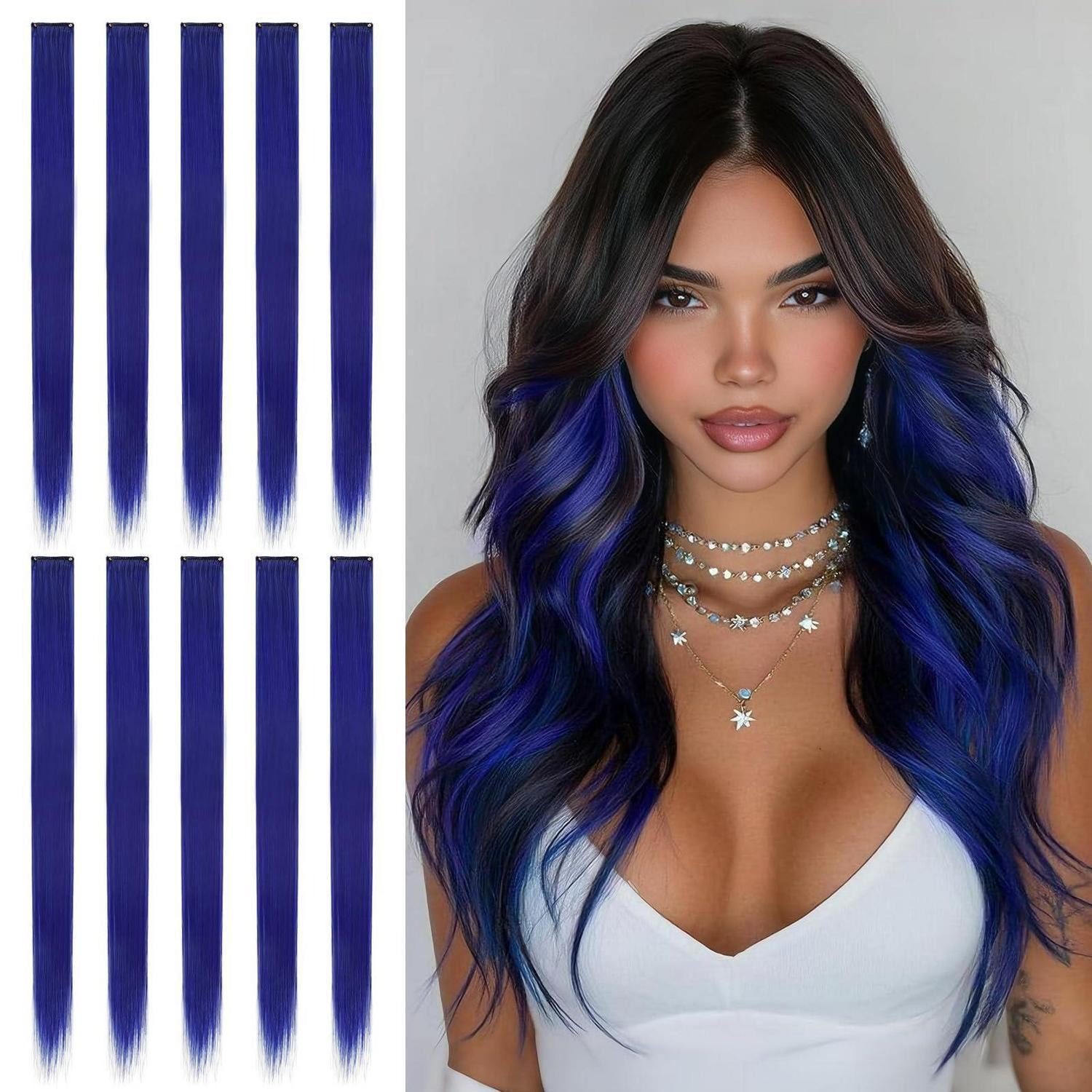 LuxusKollektion Kunsthaar-Extension Haarverlängerung Clip in 10 Pcs 56 cm Party Kristallblau