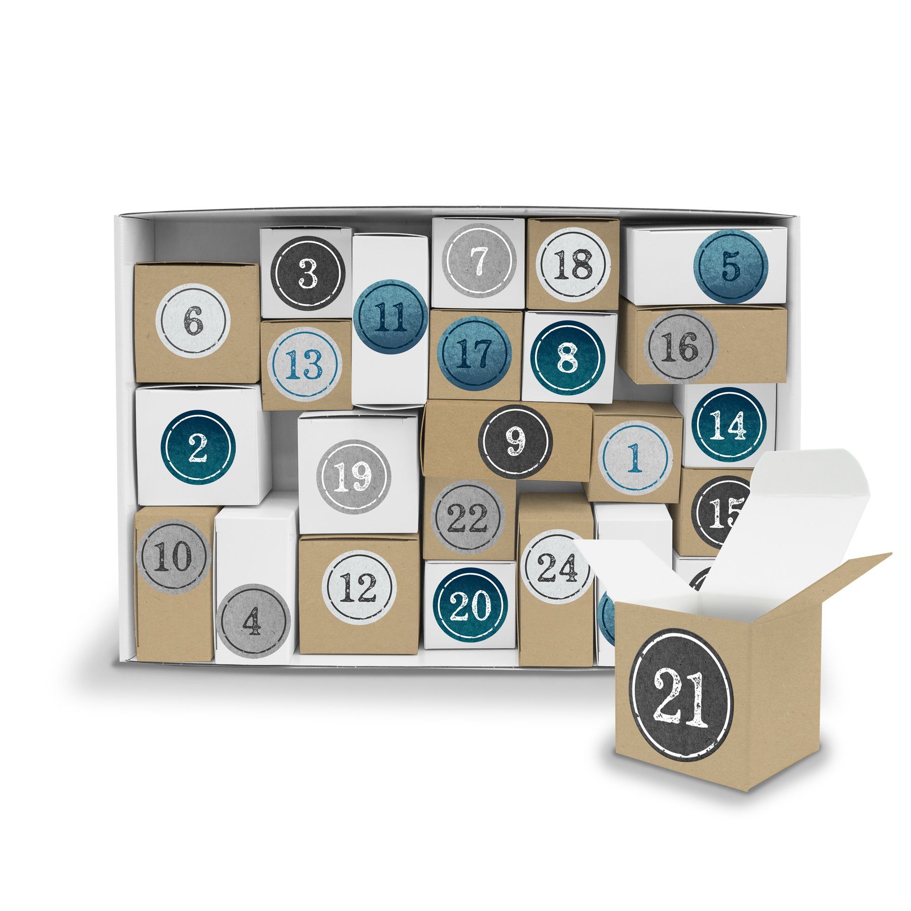 itenga befüllbarer Adventskalender Komplettset + und V12 Aufstellen zum Adventskalender Z Sticker Füllen