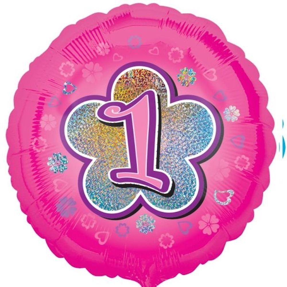 Anagram Folienballon Folienballon rund - Zahl 1 Blume Glitzer Pink - 45