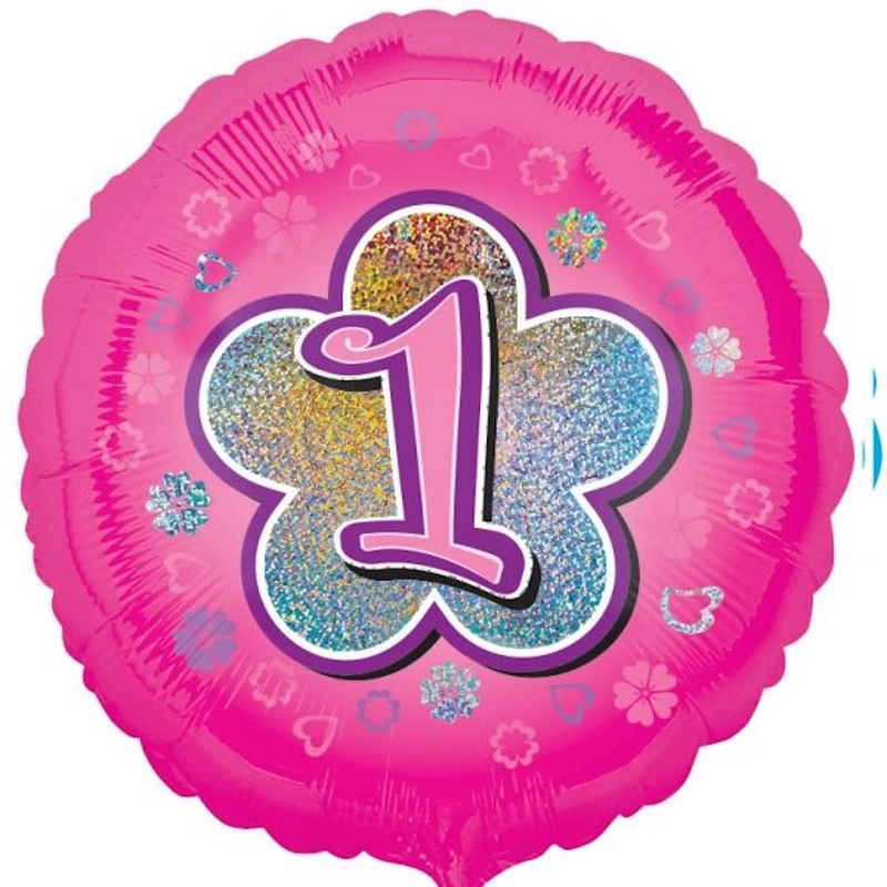 Anagram Folienballon Folienballon rund - Zahl 1 Blume Glitzer Pink - 45