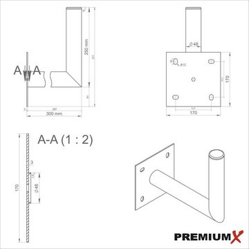 PremiumX 25-30cm Wandhalter Stahl verzinkt SAT Wandhalterung Schraubensatz SAT-Halterung