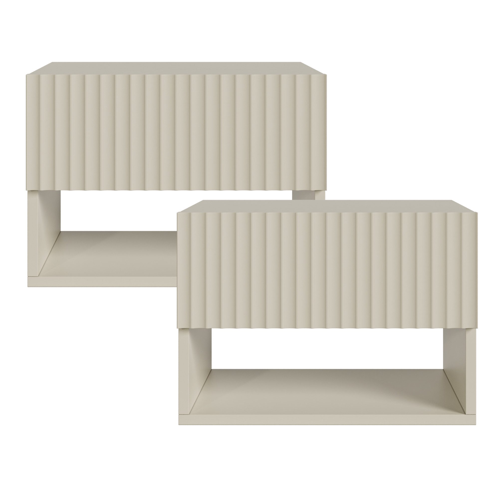 en.casa Nachttisch (Set, 2-St), »Nand« hängend mit Schublade und Ablagefach 42x30x30 cm Sandfarben