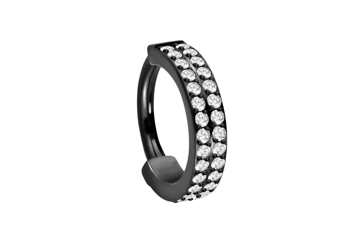 Nasenpiercing Titan Segmentring Clicker ZWEI EINGEFASSTE KRISTALLREIHEN Ohrpiercing