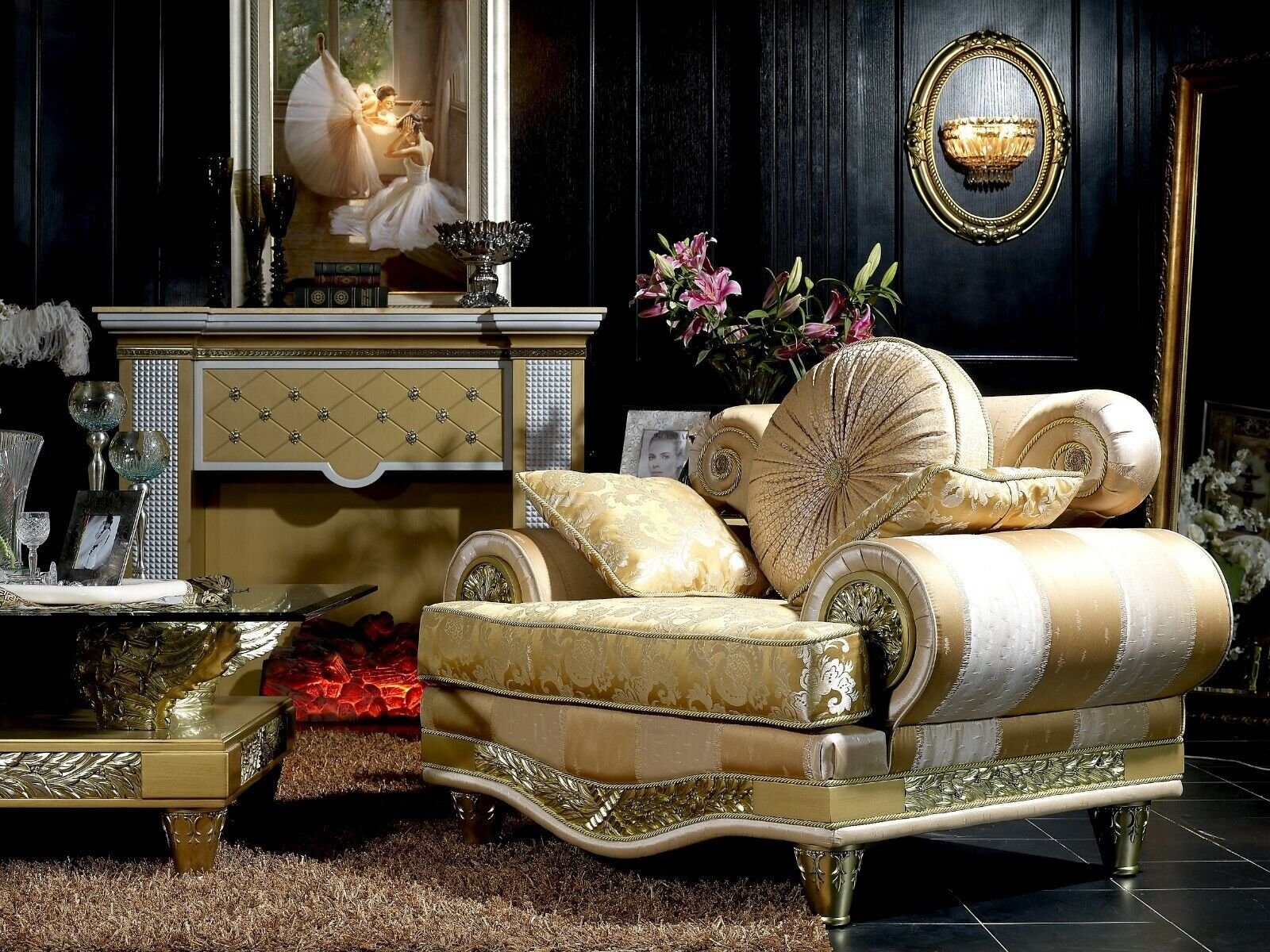 Antik Sofa Sofa, Couch 3+1 Sofagarnitur Barock Klassische JVmoebel Rokoko Stil