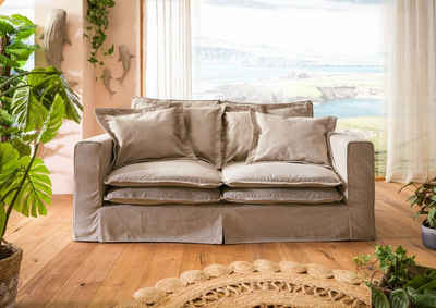 Massivmoebel24 Sofa Hussensofa 2-Sitzer 196x108x76 beige KINGSTON