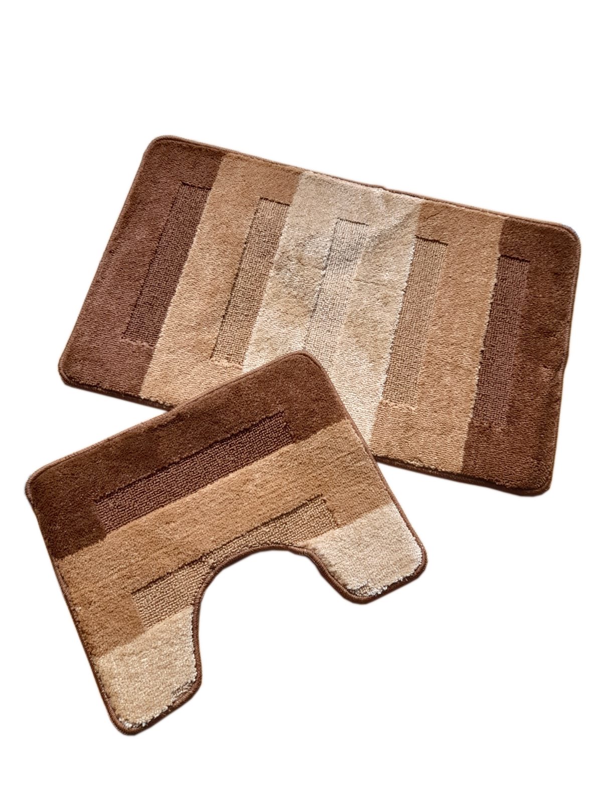 oKu-Tex Badematte Badgarnitur 2-teilig mit Ausschnitt, weich & rutschfest, fußbodenheizungsgeeignet, strapazierfähig, Polypropylen, WC-Vorleger Set mit Ausschnitt, weicher Flor, waschbar, flauschig
