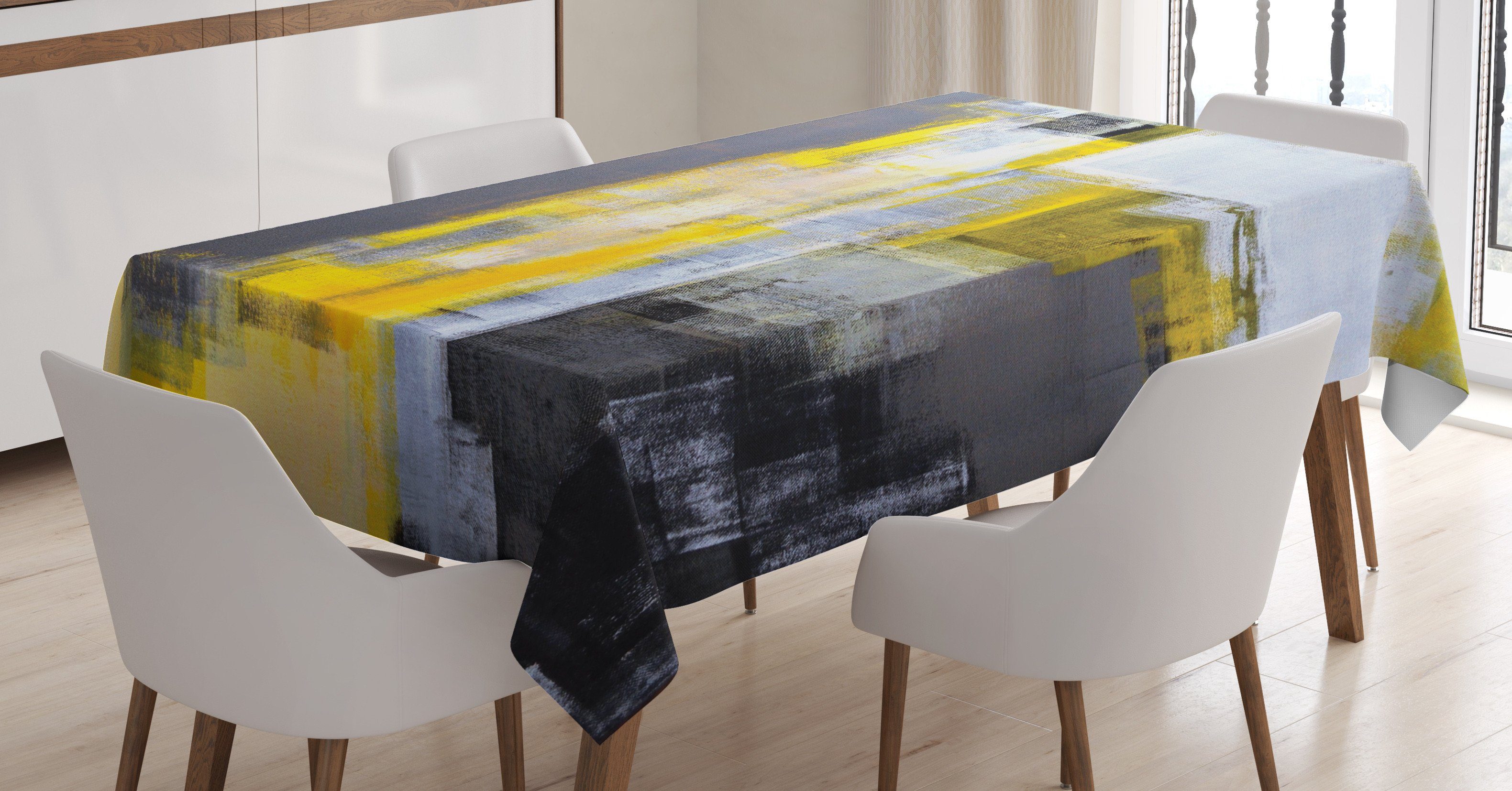 Abakuhaus Tischdecke Farbfest Waschbar Für den Außen Bereich geeignet Klare Farben, Gelb und Grau Abstraktes Gemälde