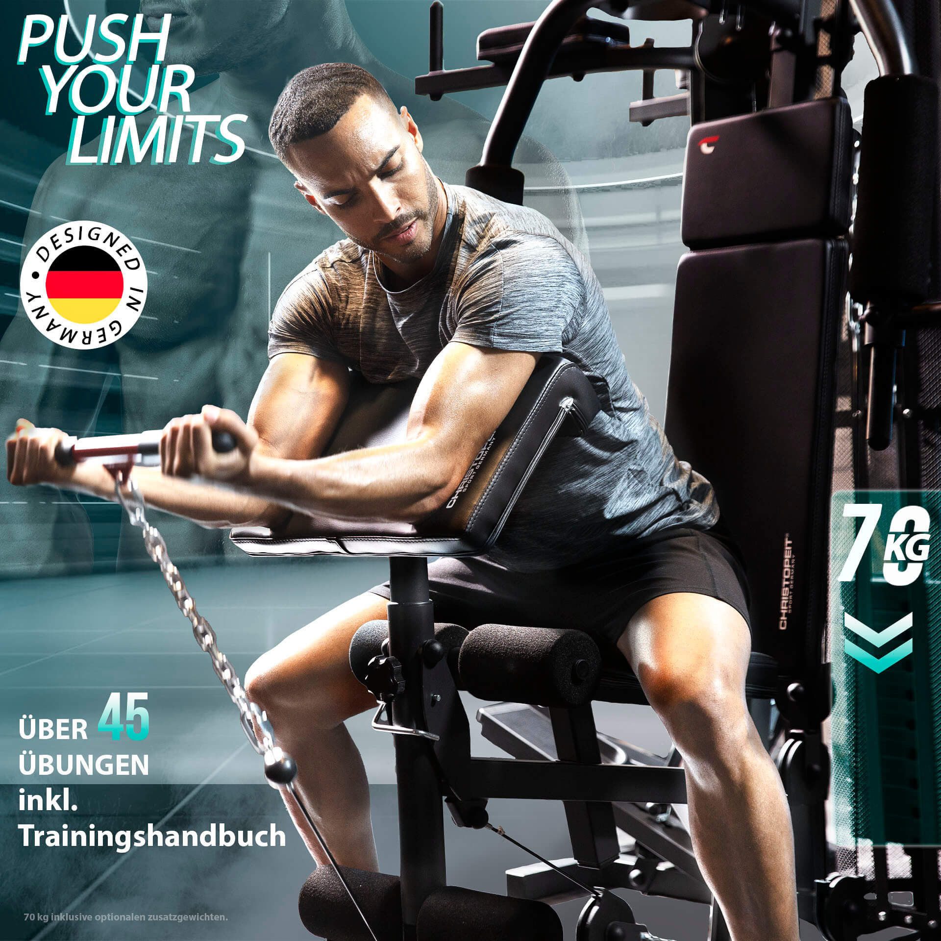 Christopeit Sport® Kraftstation Kraftstation SP 5000, 12 Gewichtsblöcke (Butterflystange, Latzug, Ruderfunktion und mehr), max. Benutzergewicht 130 kg, max. Trainingsgewicht 70 kg