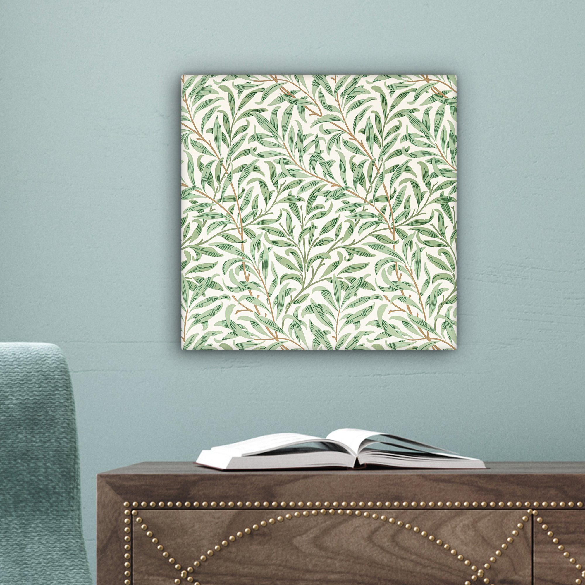 Blätter Gemälde - Leinwand cm Schlafzimmer, für - OneMillionCanvasses® Vintage Dschungel Wohnzimmer - 20x20 (1 Natur, St), Bilder