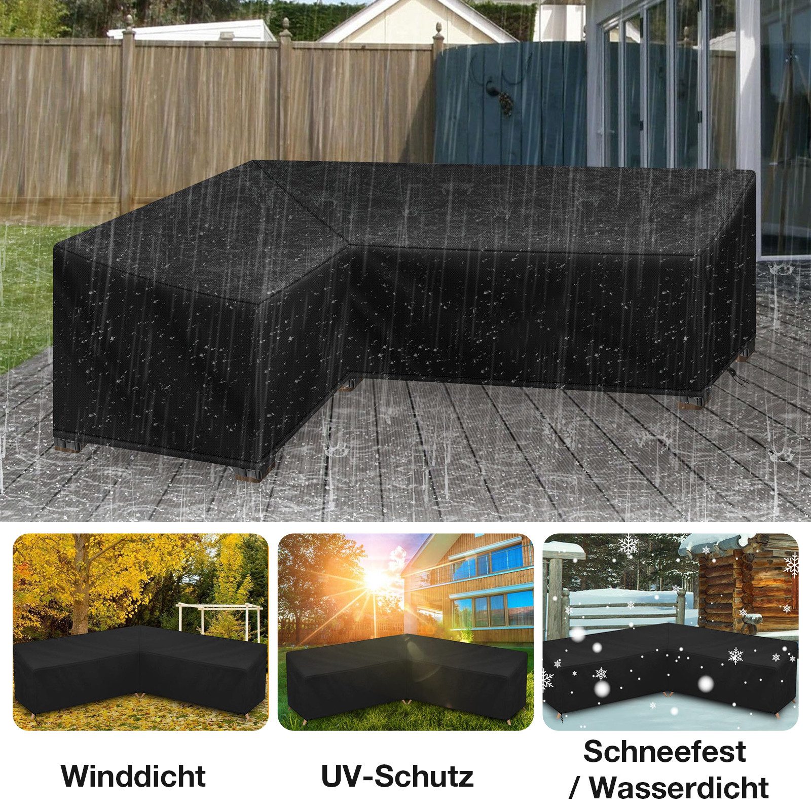 Sunicol Gartenmöbel-Schutzhülle L-Form Wasserdicht Oxford Gewebe Abdeckung Gartenmöbel Schutzhülle, Outdoor Couch Ecklounge Abdeckung Loungemöbel – Bild 3 von 5
