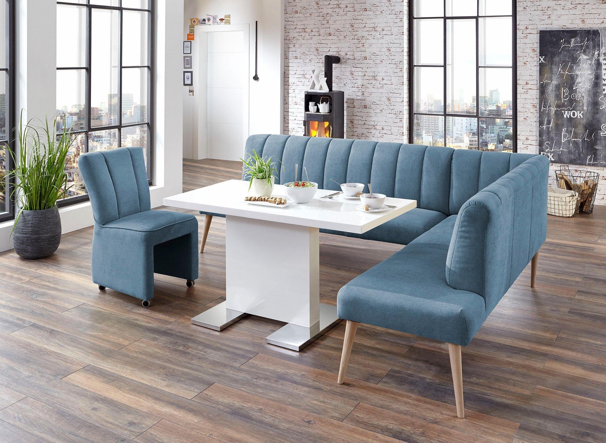 exxpo - sofa fashion Eckbank Costa, moderne Rückensteppung, bequem und elegant, hoher Holzfuß, Frei im Raum stellbar