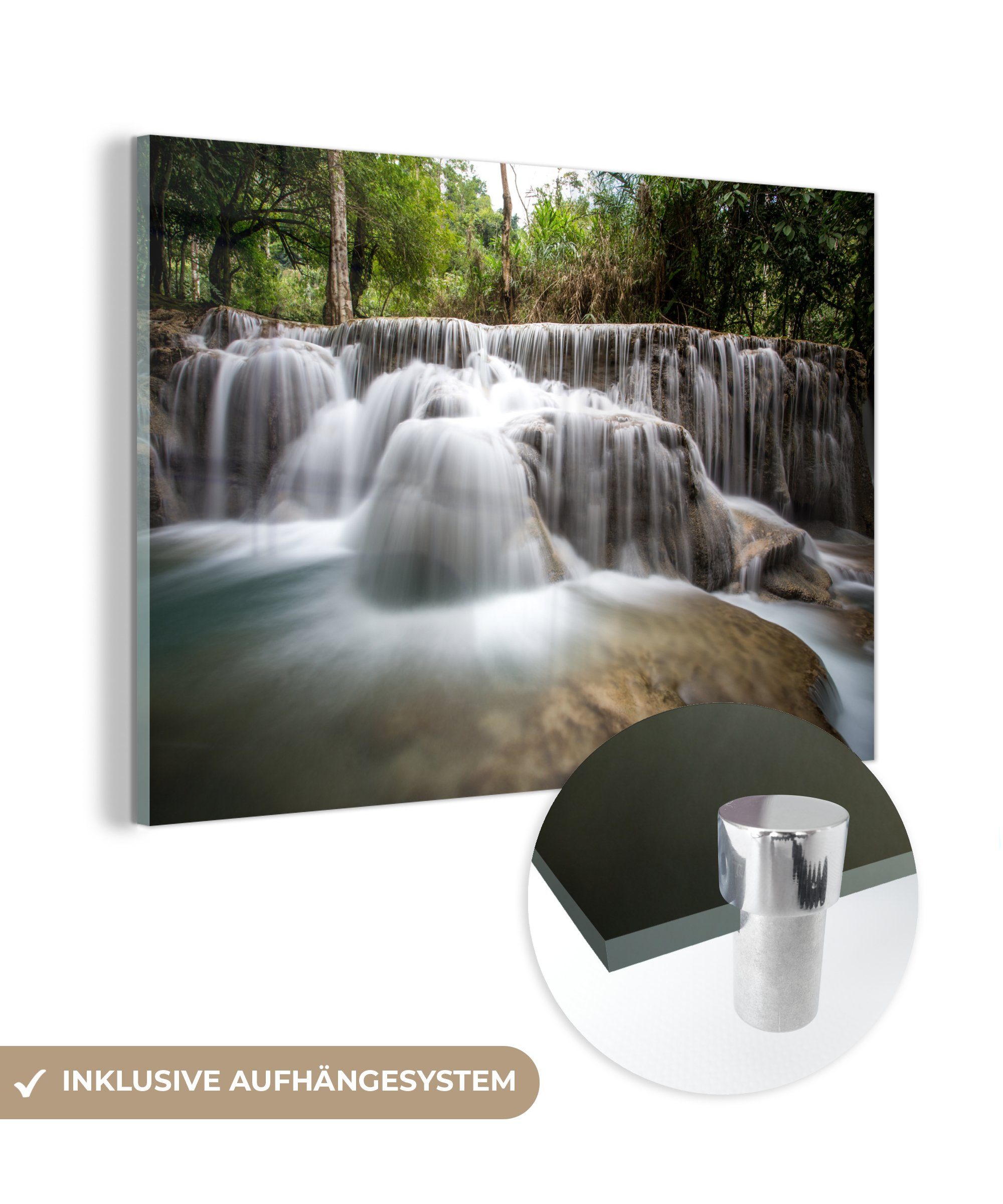 MuchoWow Acrylglasbild Wasserfall - Weiß - Bäume, (1 St), Acrylglasbilder Wohnzimmer & Schlafzimmer