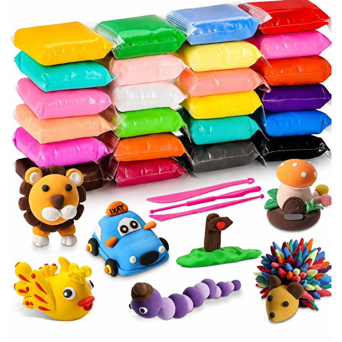 R2 Invest Modelliermasse Set Kinder 36 Tütchen Bunte Knete zum Formen und Basteln (36-tlg)