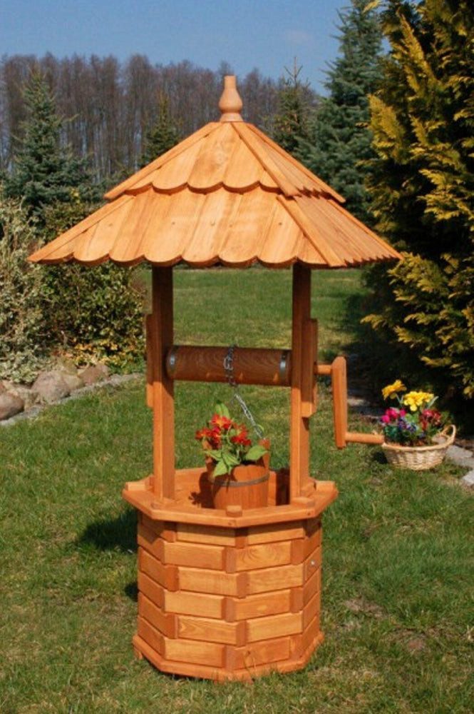 DEKO VERTRIEB BAYERN Gartenfigur Holzbrunnen 120 cm Gartenbrunnen imprägniert 1,20 m Garten Zierbrunnen