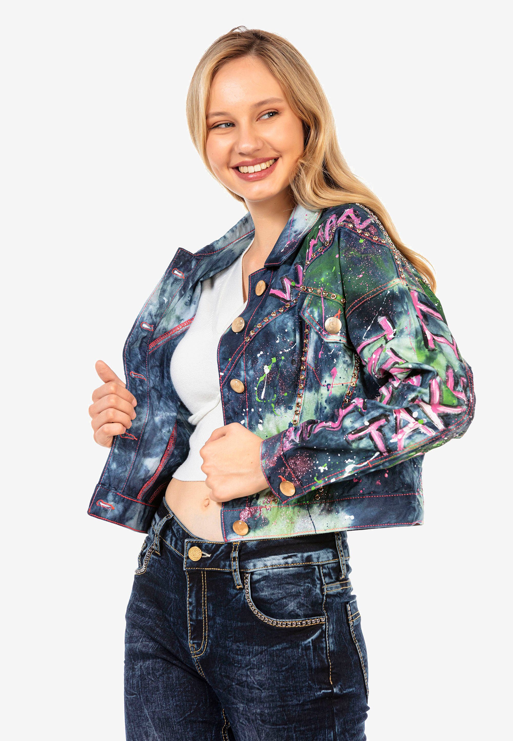 Damen Jacken Cipo & Baxx Jeansjacke mit rockigen Nietendetails