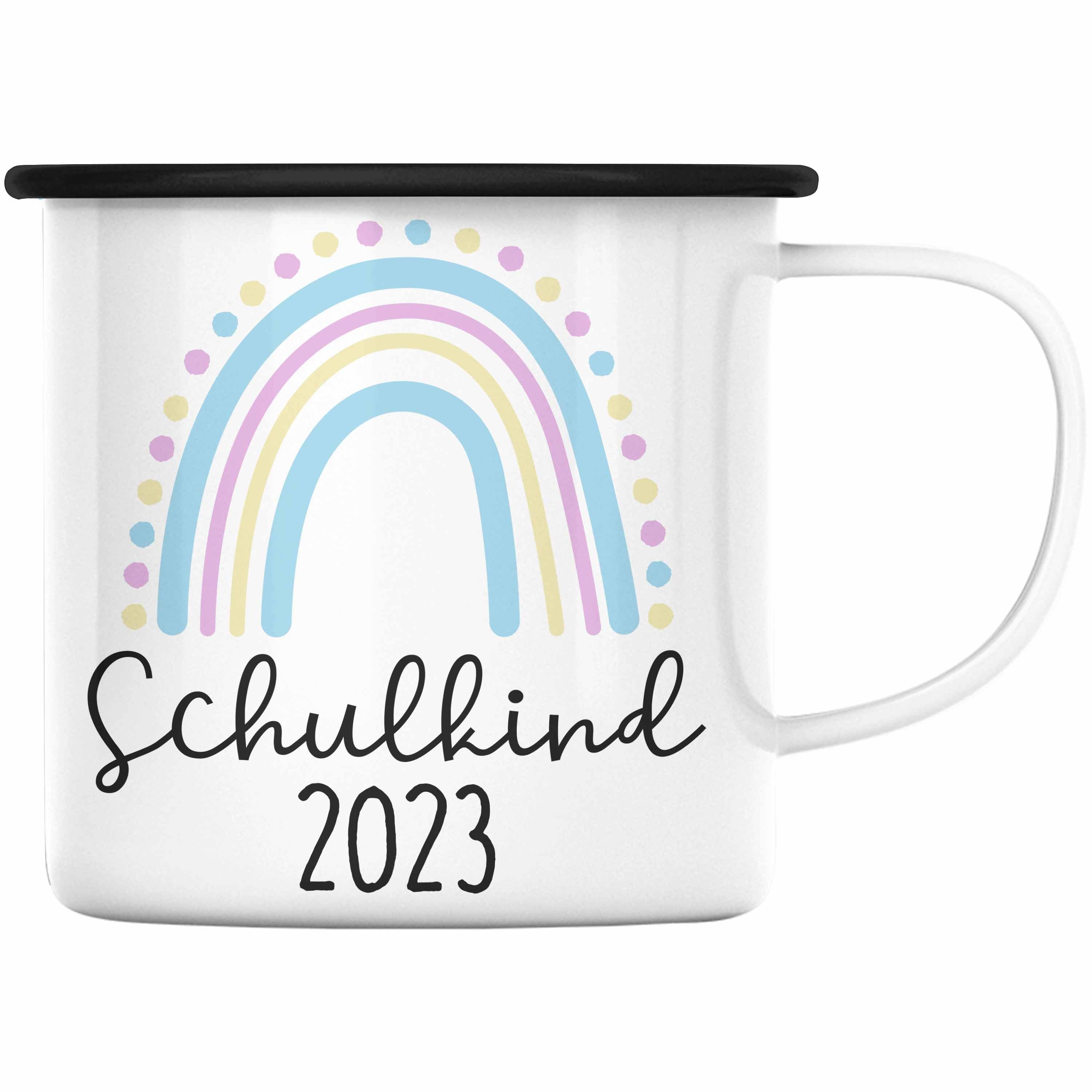 Trendation Thermotasse Trendation - Einschulung Mädchen 2023 Geschenk Emaille Tasse Schwarz