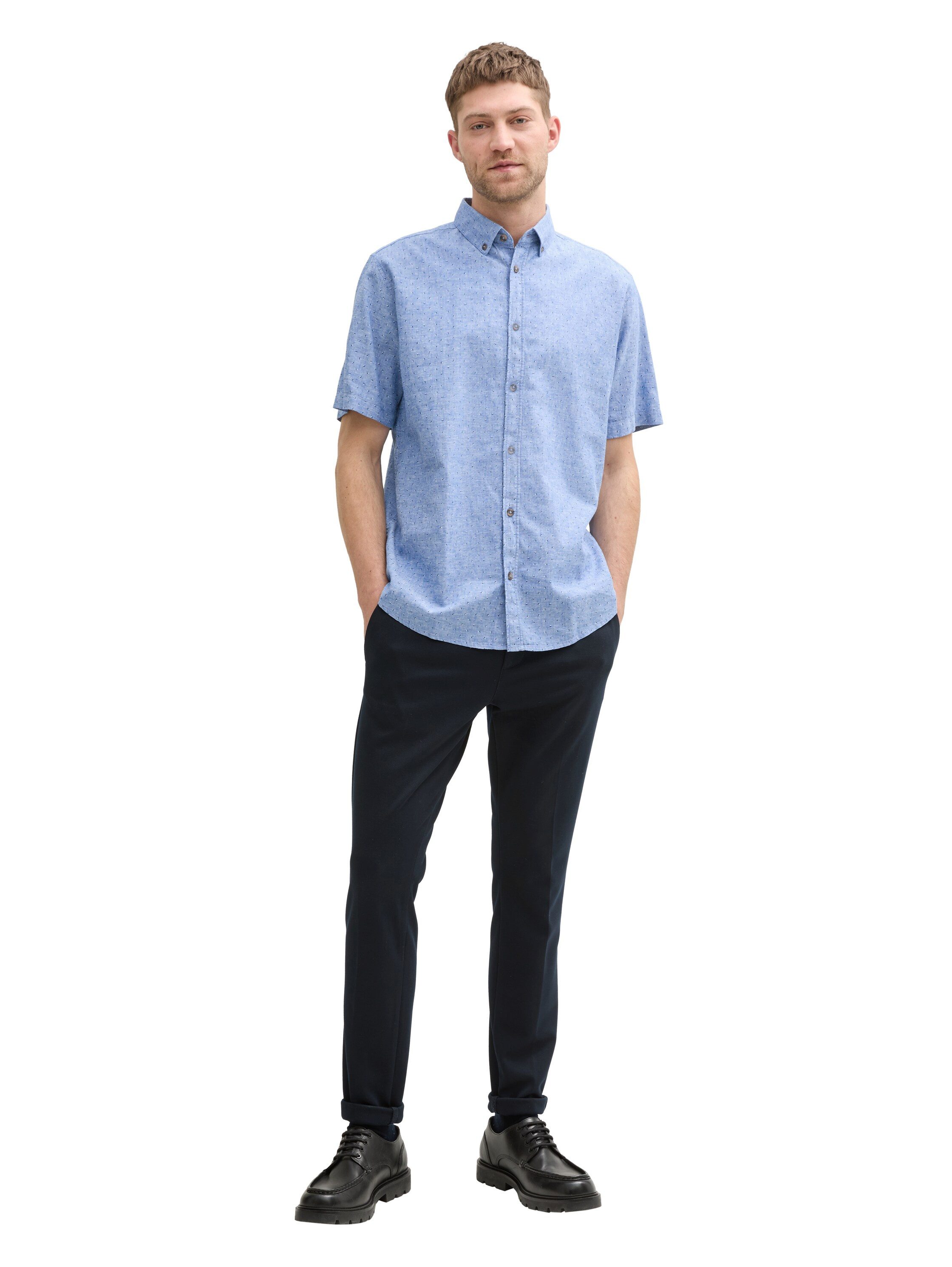 Tom Tailor Herren Kurzarm Hemd PRINTED COTTON LINEN SHIRT - Regular Fit günstig online kaufen