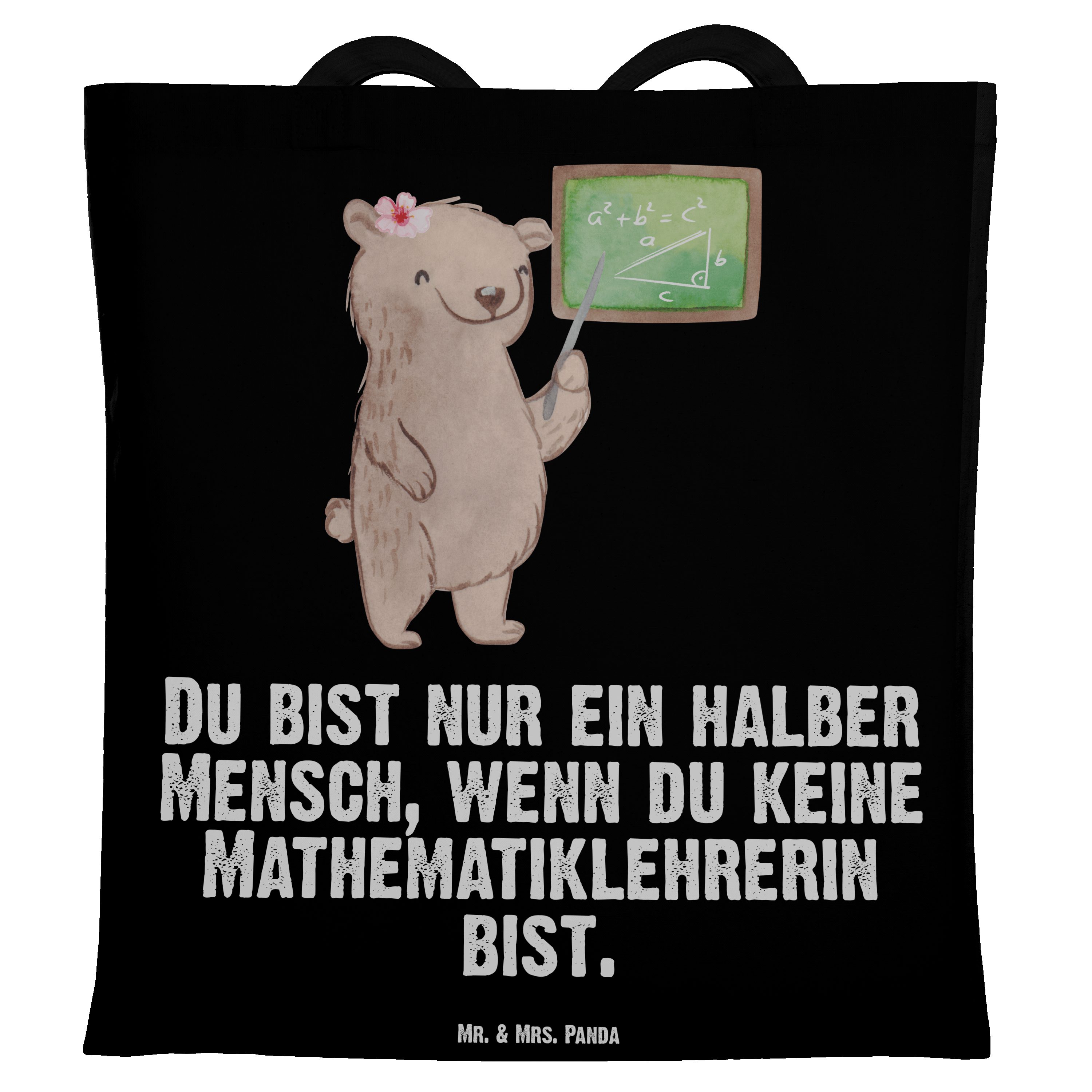 Tragetasche Schwarz (1-tlg) Mr. & Jutebeutel, Herz Panda - Mrs. Ausbild - Mathematiklehrerin mit Geschenk,