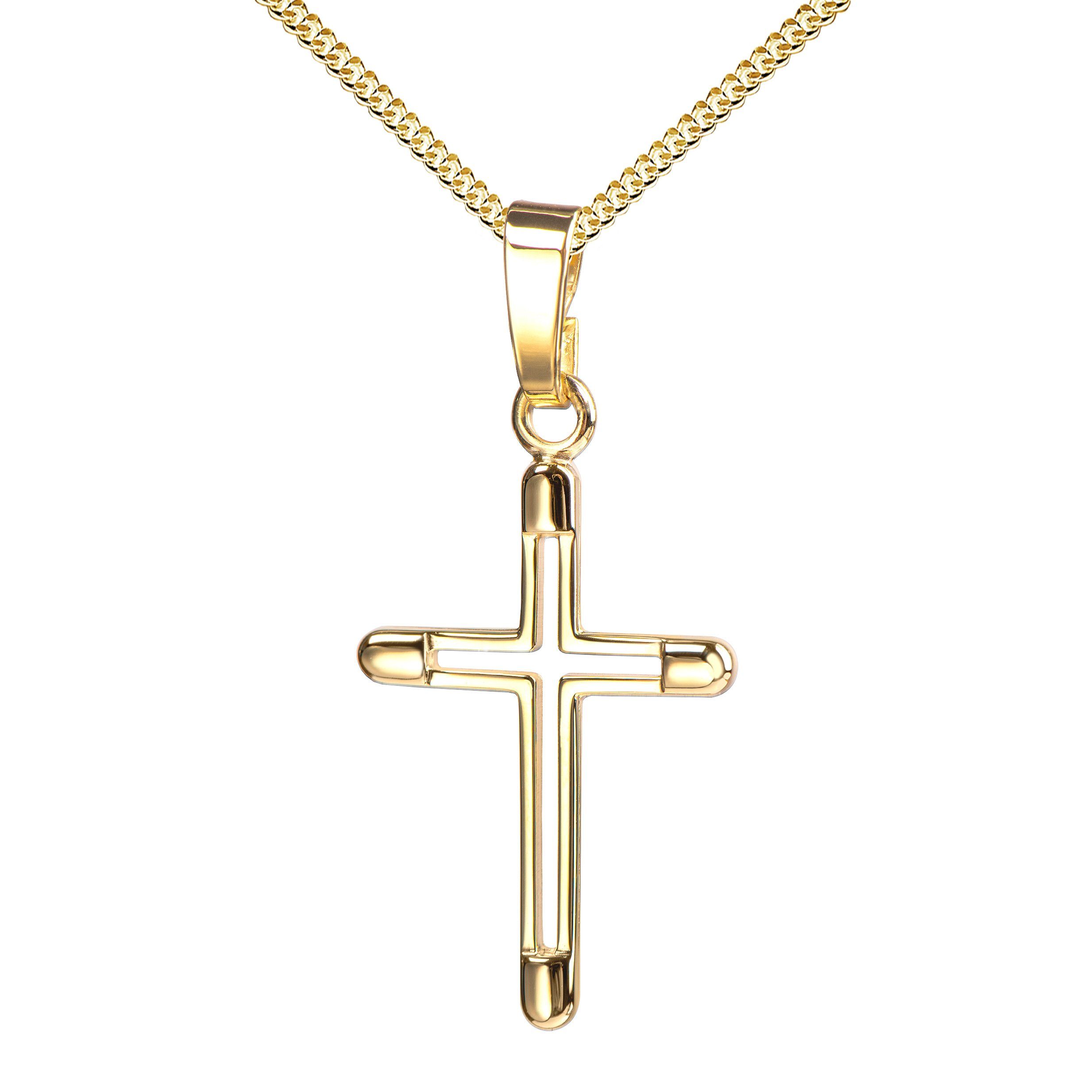JEVELION Kreuzkette kleiner Kreuzanhänger 333 Goldkreuz - Made in Germany (Goldanhänger, für Damen und Kinder), Mit Kette vergoldet- Länge wählbar 36 - 70 cm oder ohne Kette.