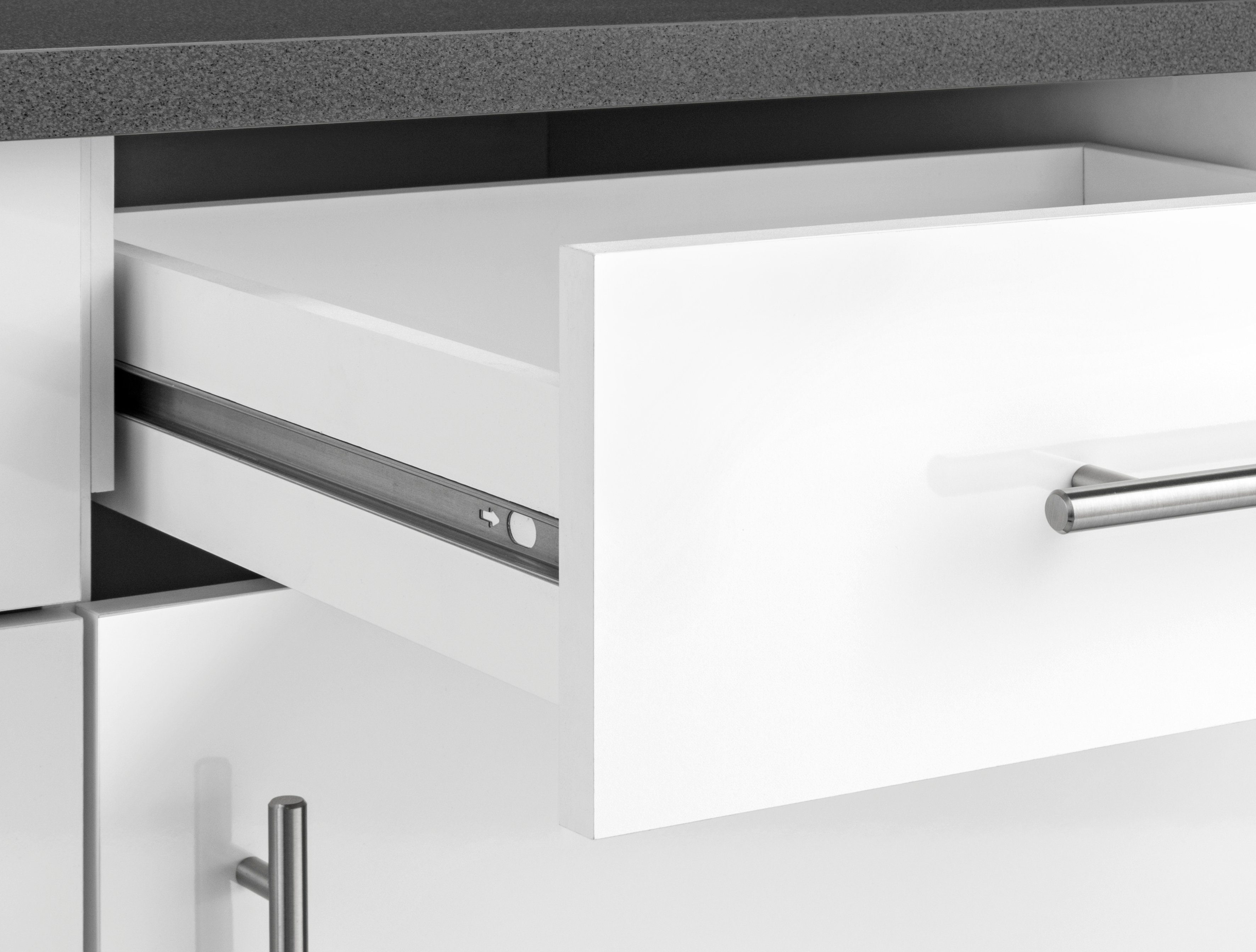 wiho Küchen breit Front: Glanz, Grau Granit Unterschrank Arbeitsplatte: Weiß cm | 100 Cali Weiß, Korpus: Weiß