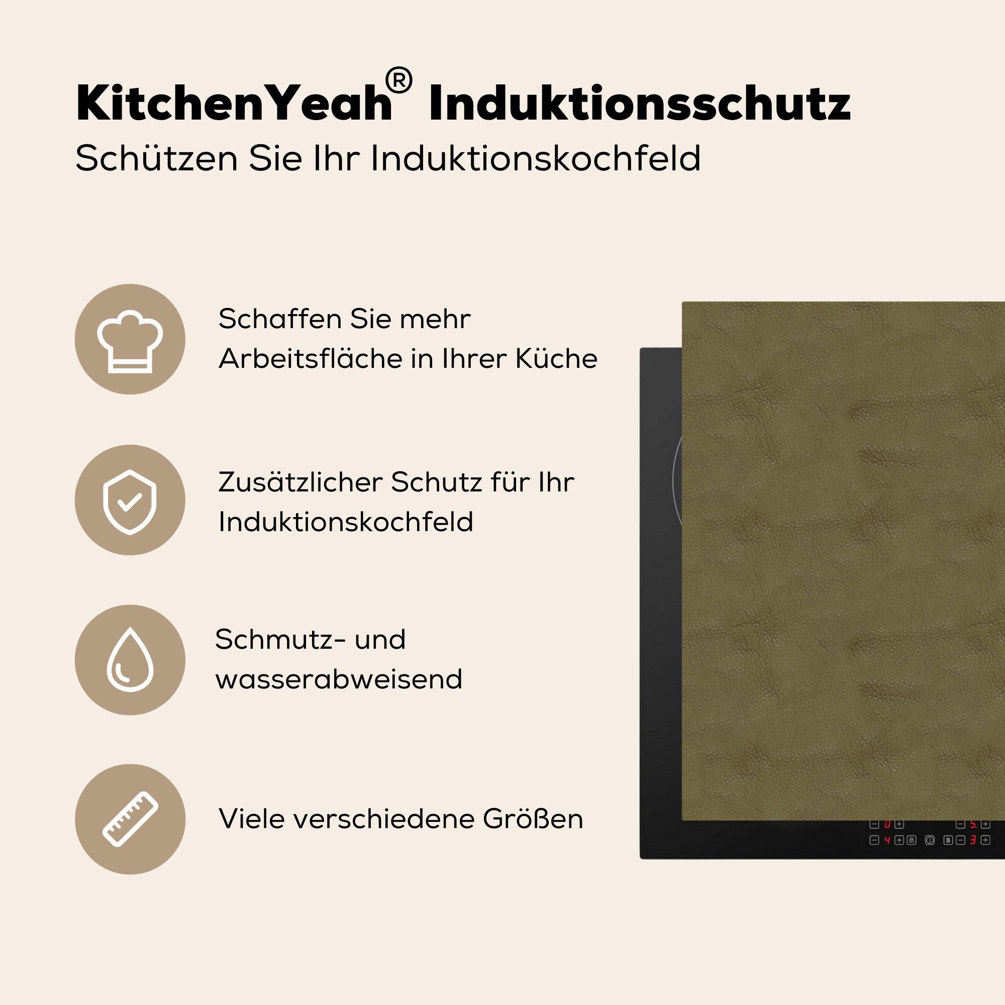 MuchoWow Herdblende-/Abdeckplatte Induktionsschutz - Leder küche (1 Ceranfeldabdeckung, cm, Vinyl, Arbeitsplatte 78x78 Tiere, Grün für - - tlg)