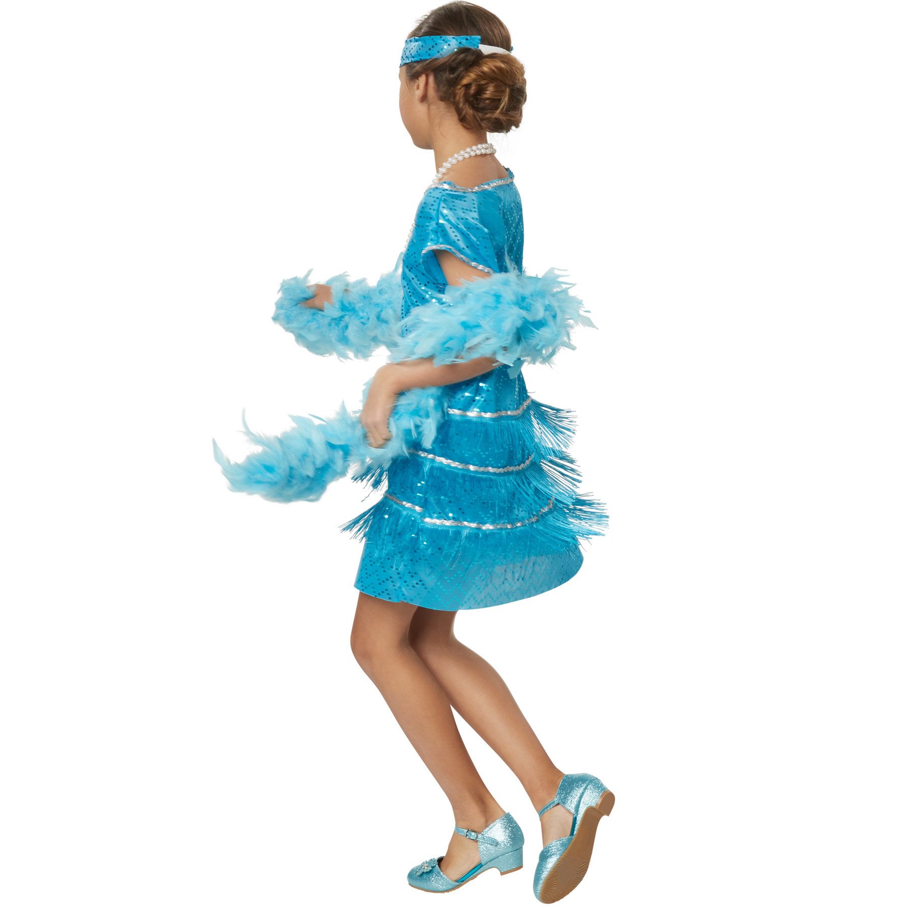 dressforfun Kostüm Musikerin, auch Tänzerin, in der Farbe blau, Gr. 104 (3-4 Jahre), Stilechtes Outfit der 20er Jahre, Kurzes ärmelloses Kleid in Türkis