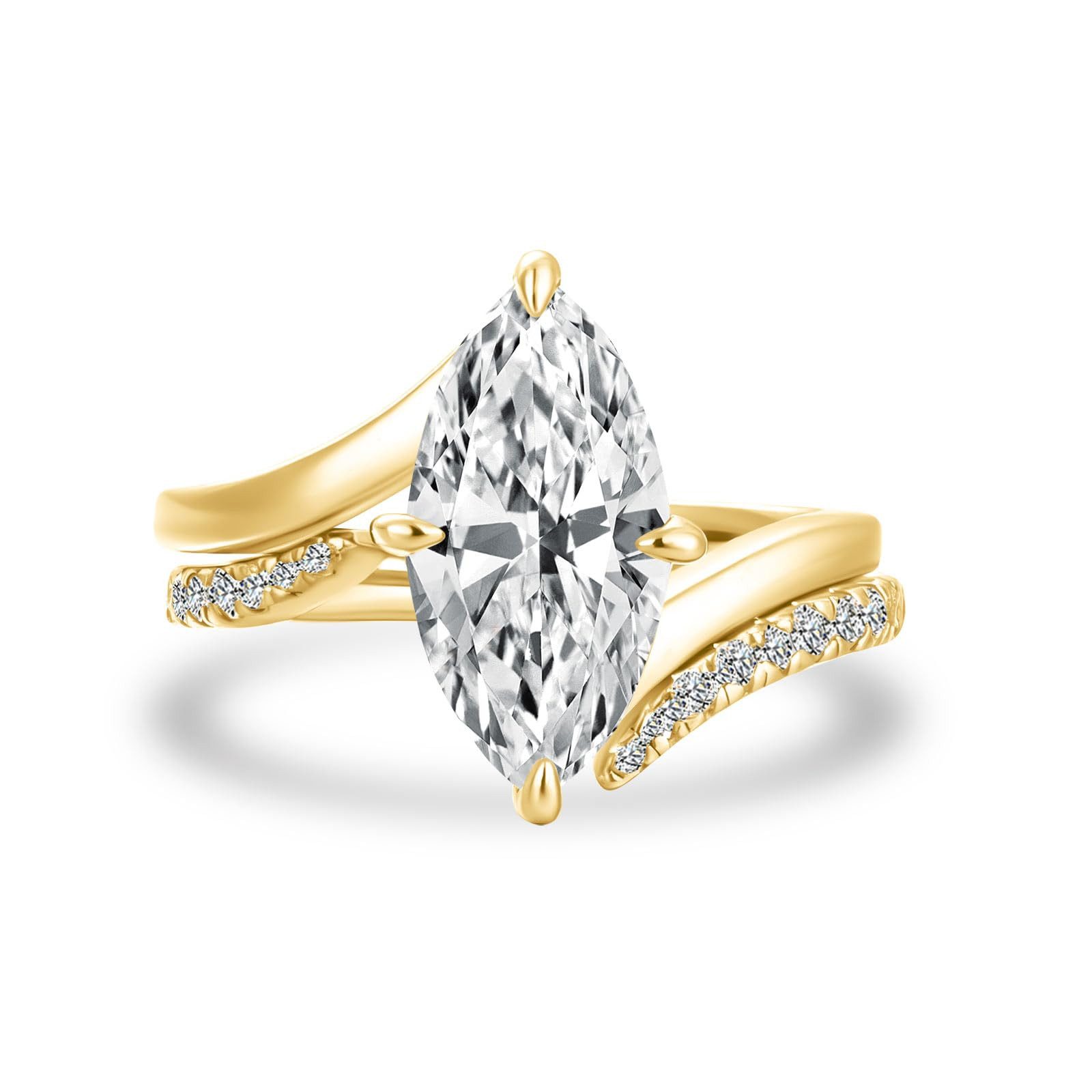 Jumpeak Diamantring 3ct-Diamantring im Marquise-Schliff, 585er Goldring, Damenringset, Im Labor gezüchtete Diamanten,Hochzeitsgeschenke,Echtheitszertifikat