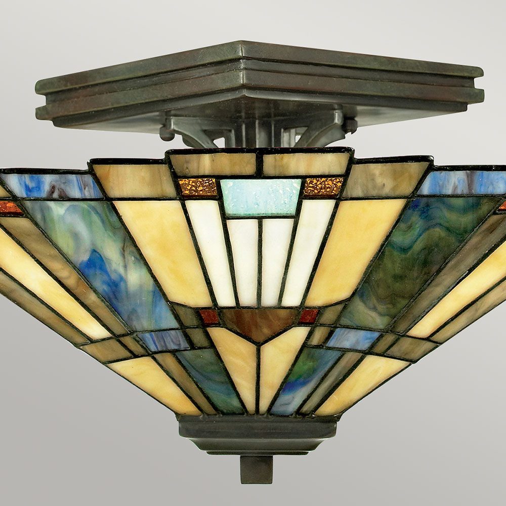 Elstead LIGHTING Wandleuchte, Leuchtmittel nicht inklusive, Wandleuchte Lampe Tiffany-Glas Metall Flurlampe Vintage Bronze D 35,6