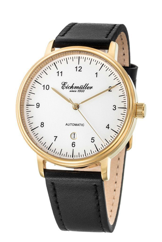 Eichmüller Automatikuhr RE7000 IP-vergoldet Miyota 8215 Lederband Schwarz 42 mm