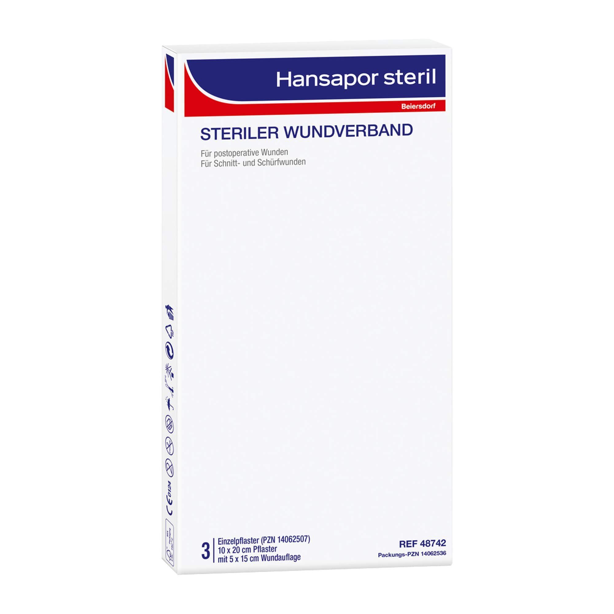 Beiersdorf AG Wundpflaster Hansaplast Hansapor Steril, 10 cm x 20 cm, 3 Stück