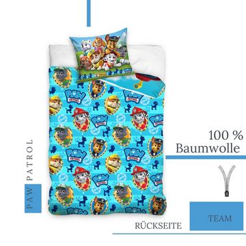 Kinderbettwäsche Paw Patrol 135x200 + 80x80 cm, 100 % Baumwolle, MTOnlinehandel, Renforcé, 2 teilig, Bettwäsche-Set für Kinder, Mädchen und Jungen