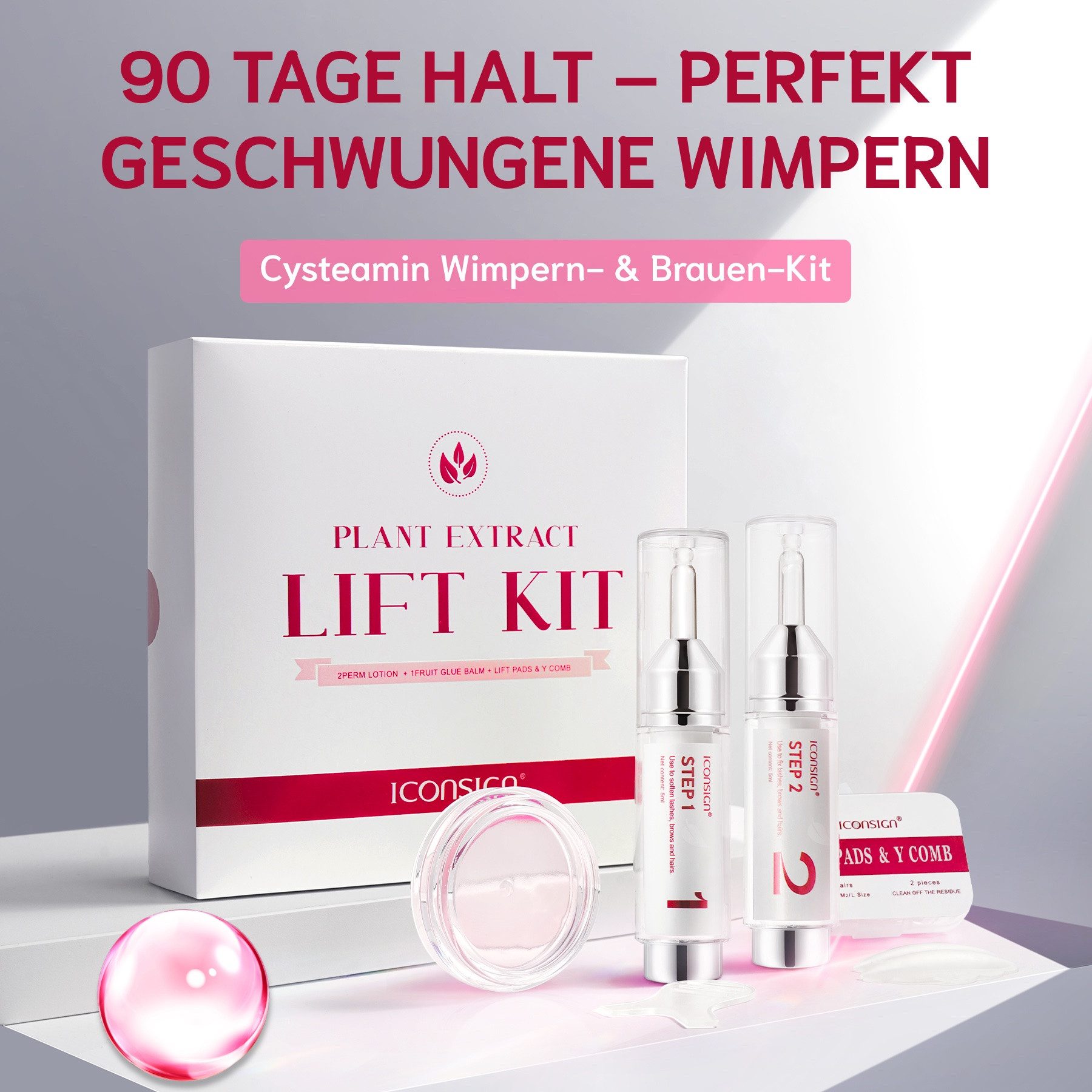 Iconsign Einzelwimpern Wimpernlifting Augenbrauenlifting Set Lash Lift Kit Pflanzenextrakt, Wimpernlifting,Augenbrauenlifting,Laminierung, Iconsign
