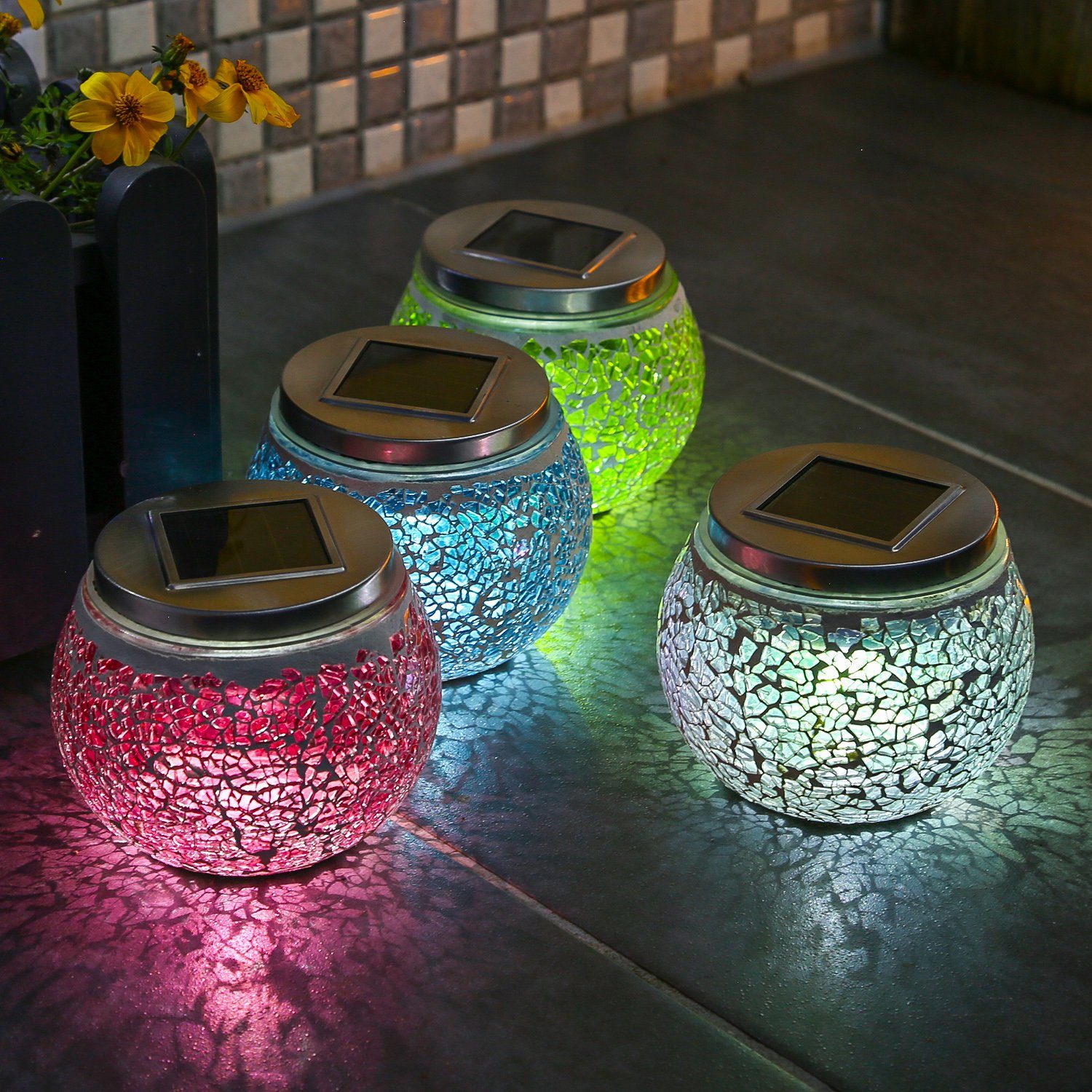 MARELIDA LED Windlicht Classic, Solarglas Solar bis LED LED 6000K) Mosaikleuchte kaltweiss (5300K Mosaik transparent, Windlicht Glas