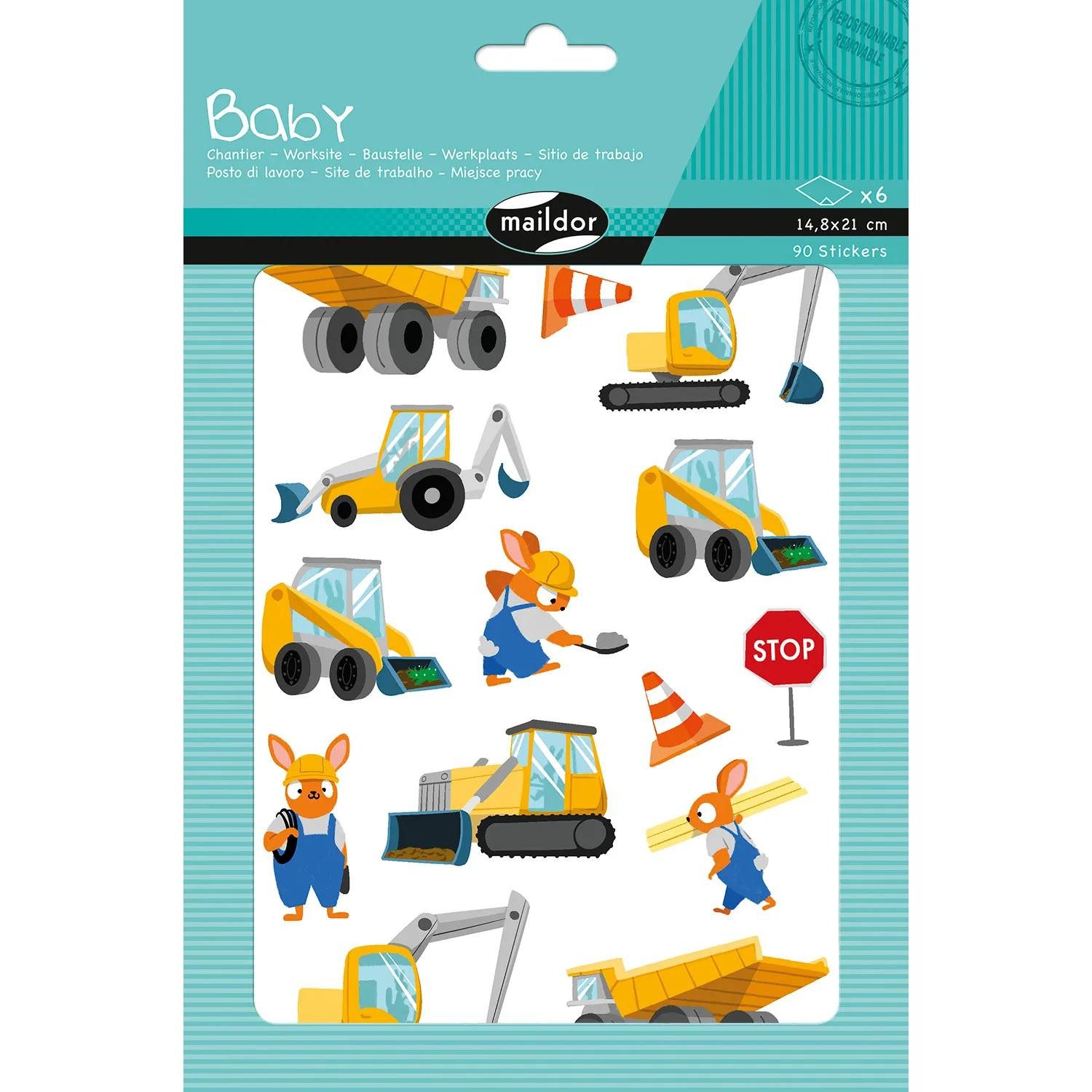 maildor Sticker 10x Baby, 6 Stickerbogen 14,8x21cm, Baustelle - Mehrfarbig AE235C, My Mandarine