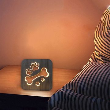 DOPWii Nachtlicht Kreative Holzlampe, Haustier Hund Modellierung Nachtlicht, 3D Holzschnitzerei Muster Raumdekoration