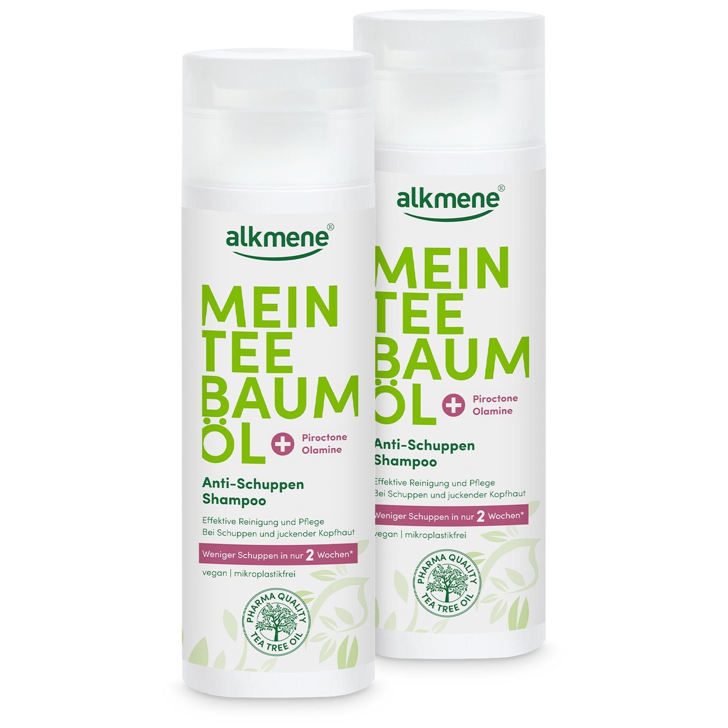 alkmene Haarshampoo 2x Teebaumöl Anti Schuppen Shampoo weniger Schuppen in 2 Wochen, 2-tlg.