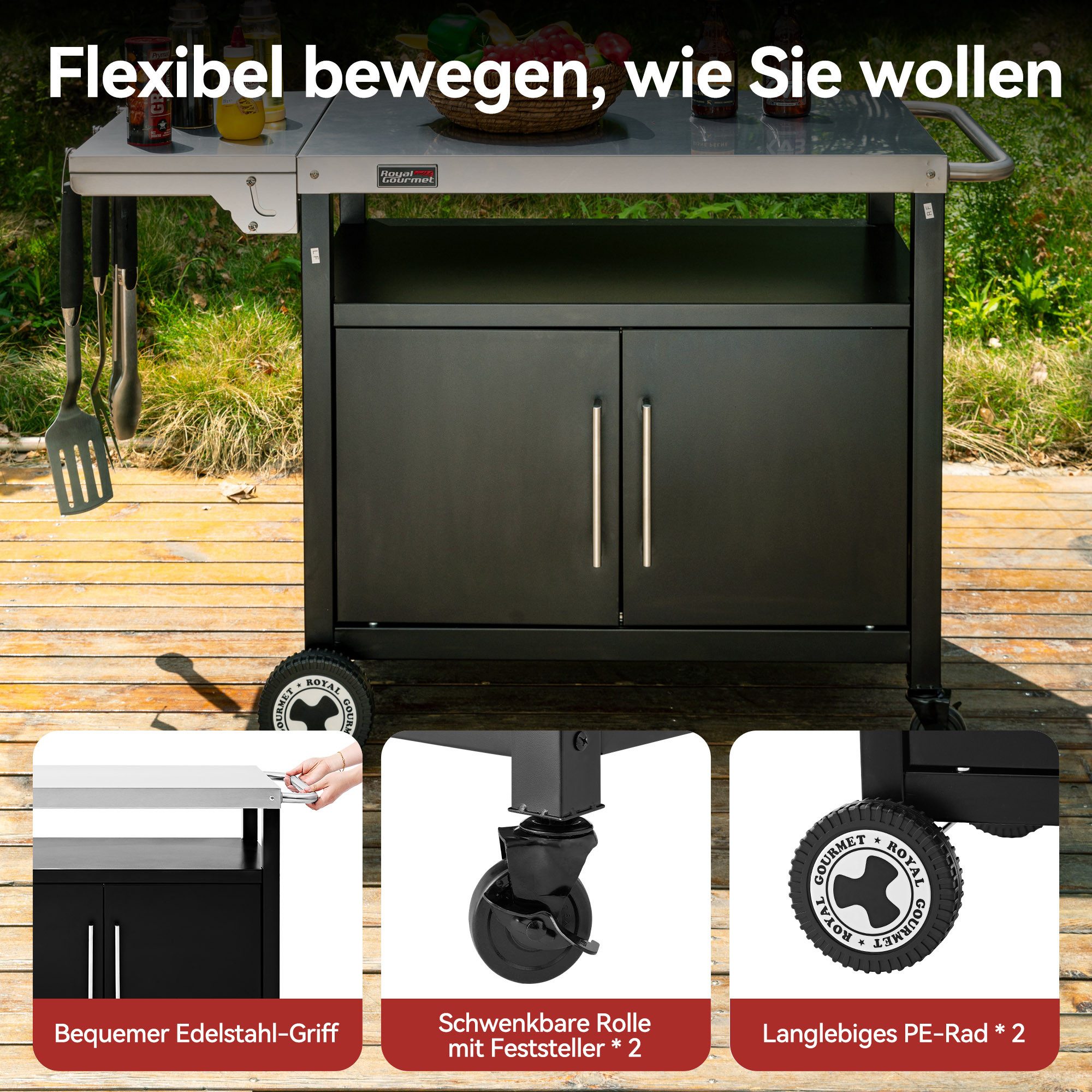 Royal Gourmet Grillablagetisch /Grillwagen Kücheninsel mit Unterschrank (1-St), Sicher und geschützt, großer Stauraum – Bild 4 von 5