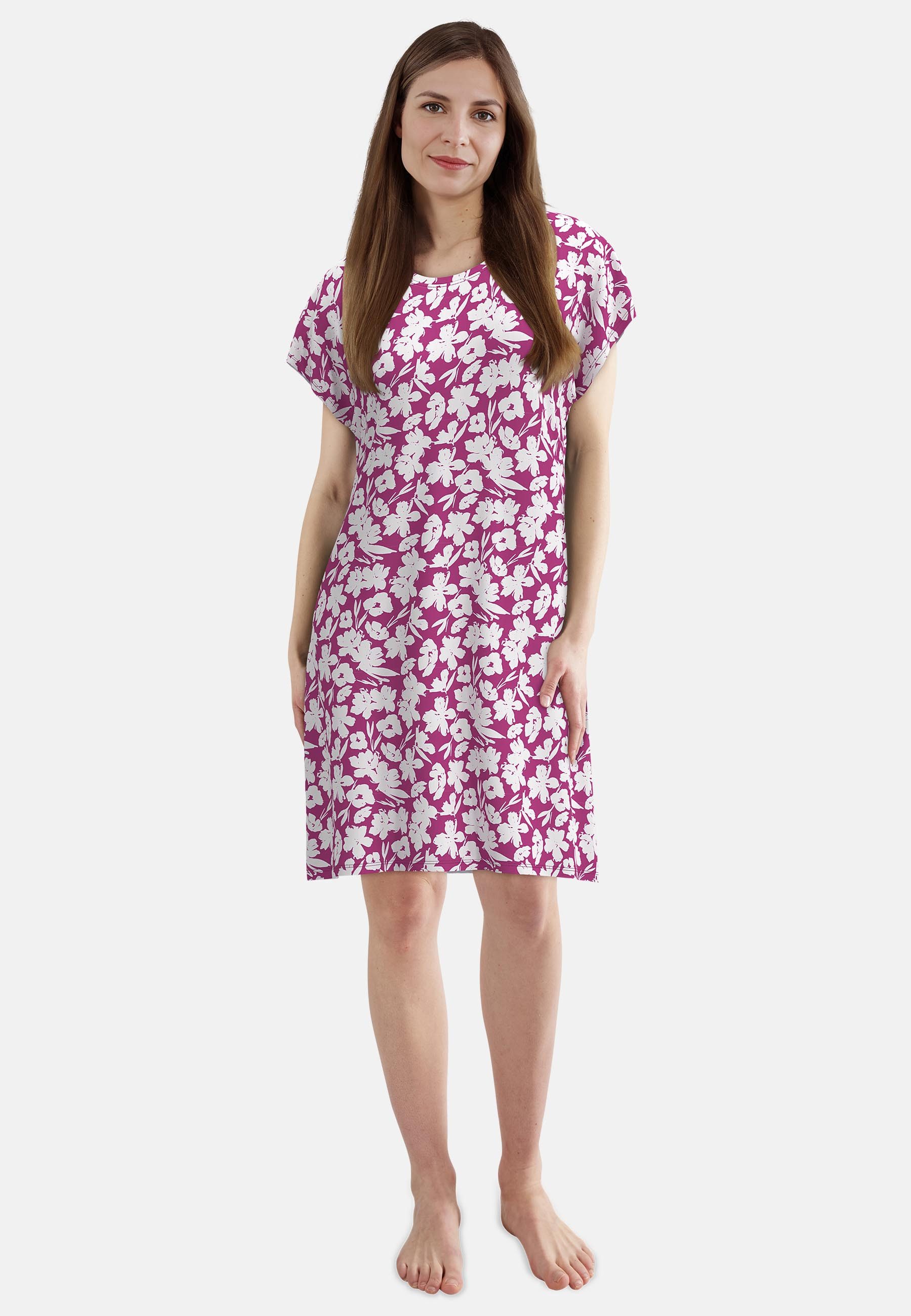 GÖTZBURG Nachthemd knielang, Kurzarm, Rundhalsausschnitt, geblümt, Baumwolle